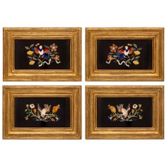 Antique Complete Set Of Four Italian Pietra Dura And Mecca Wall Plaques