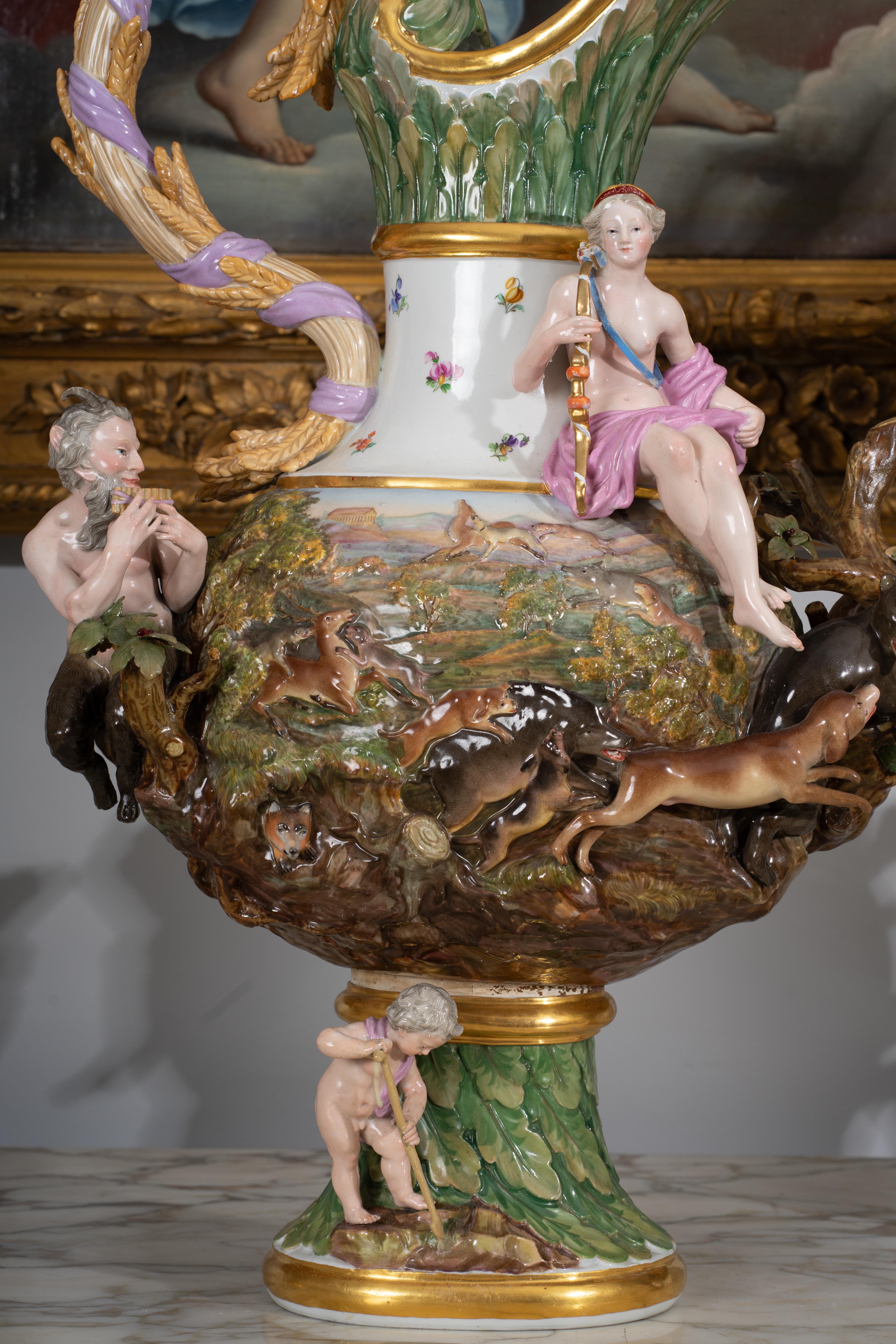 19th Century Complete Set of Four Meissen Elements Ewers For Sale