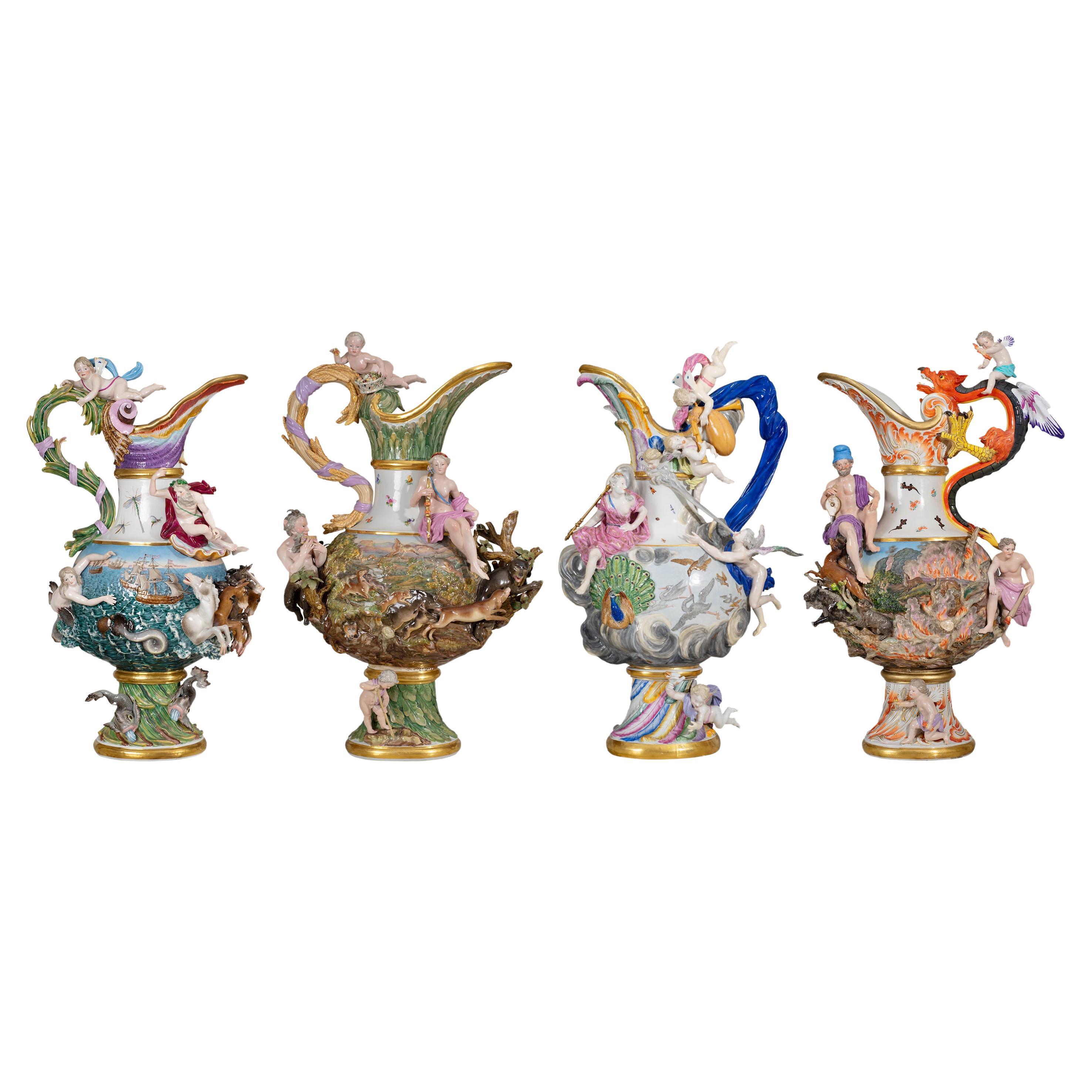 Complete Set of Four Meissen Elements Ewers For Sale