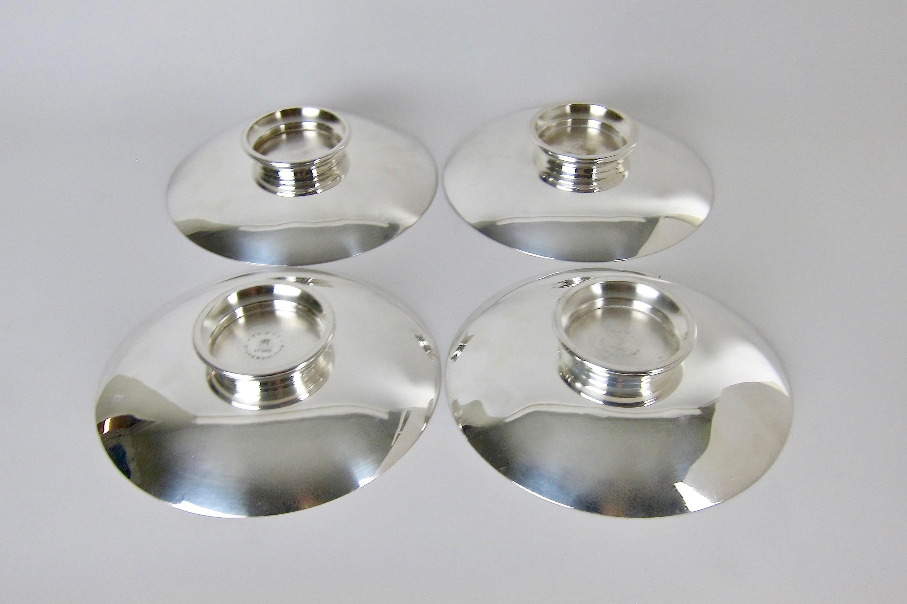 Complete Set of Midcentury Enamel on Silver Plate Tazzas from Towle Silversmiths 8