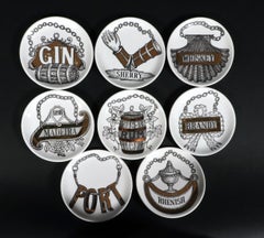 Complete Set of Piero Fornasetti 'Vini e Liquori' Porcelain Coasters