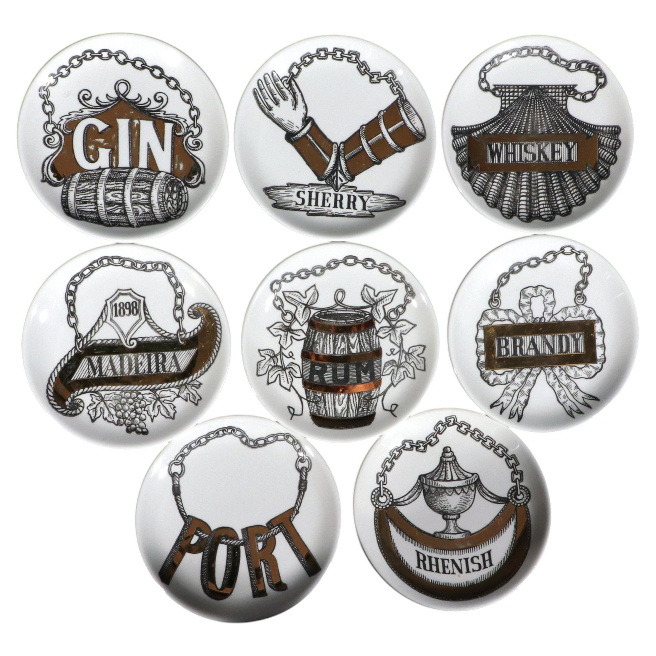 Complete Set of Piero Fornasetti 'Vini e Liquori' Porcelain Coasters For Sale