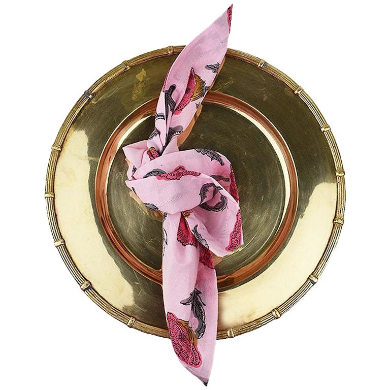 Complete Set of Pink Cloth Napkins and Faux Bamboo Brass Place Setting Set of 4