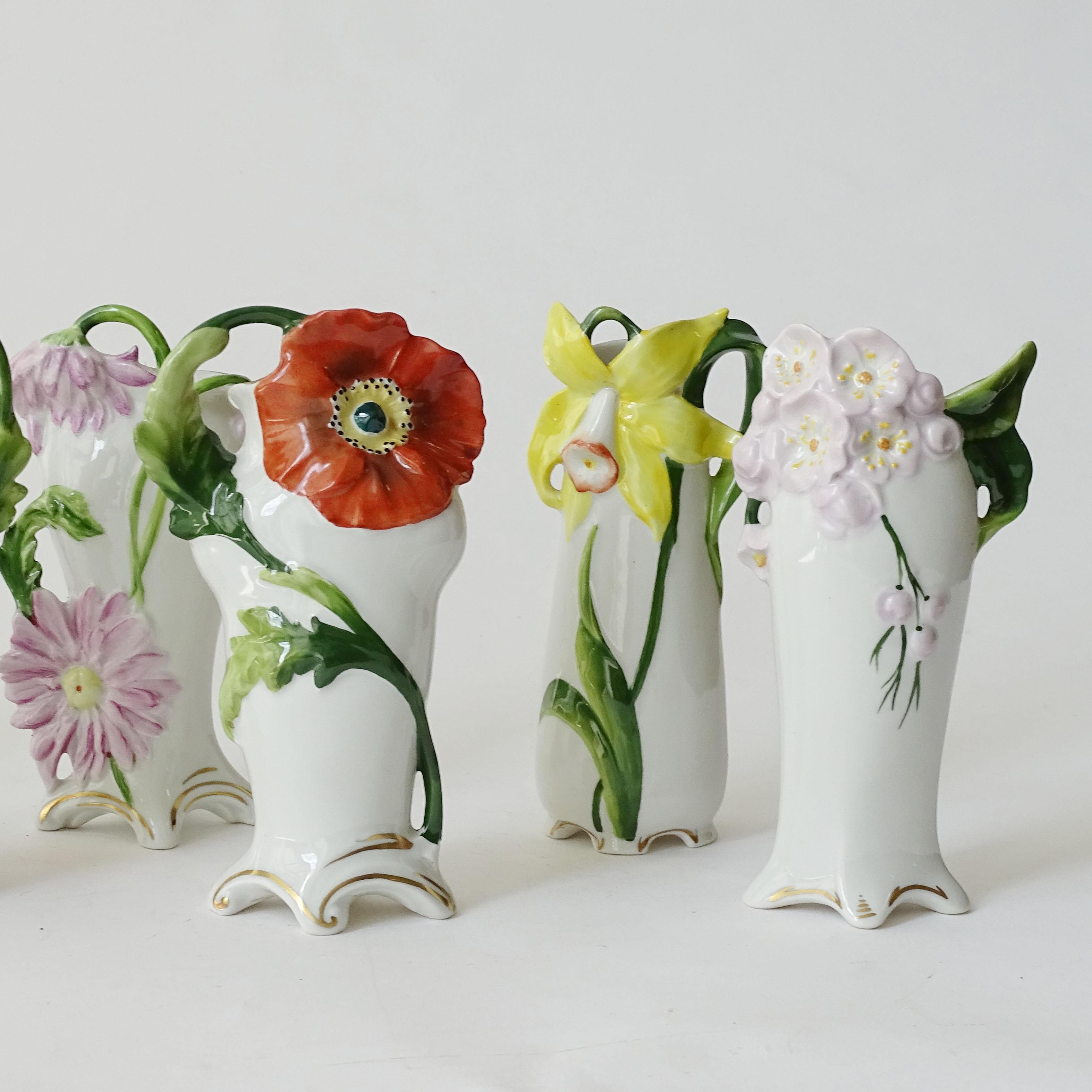 Art Nouveau Complete Set of Six Different Flowers Soli-Flor Vases by Scheibe - Alsbach