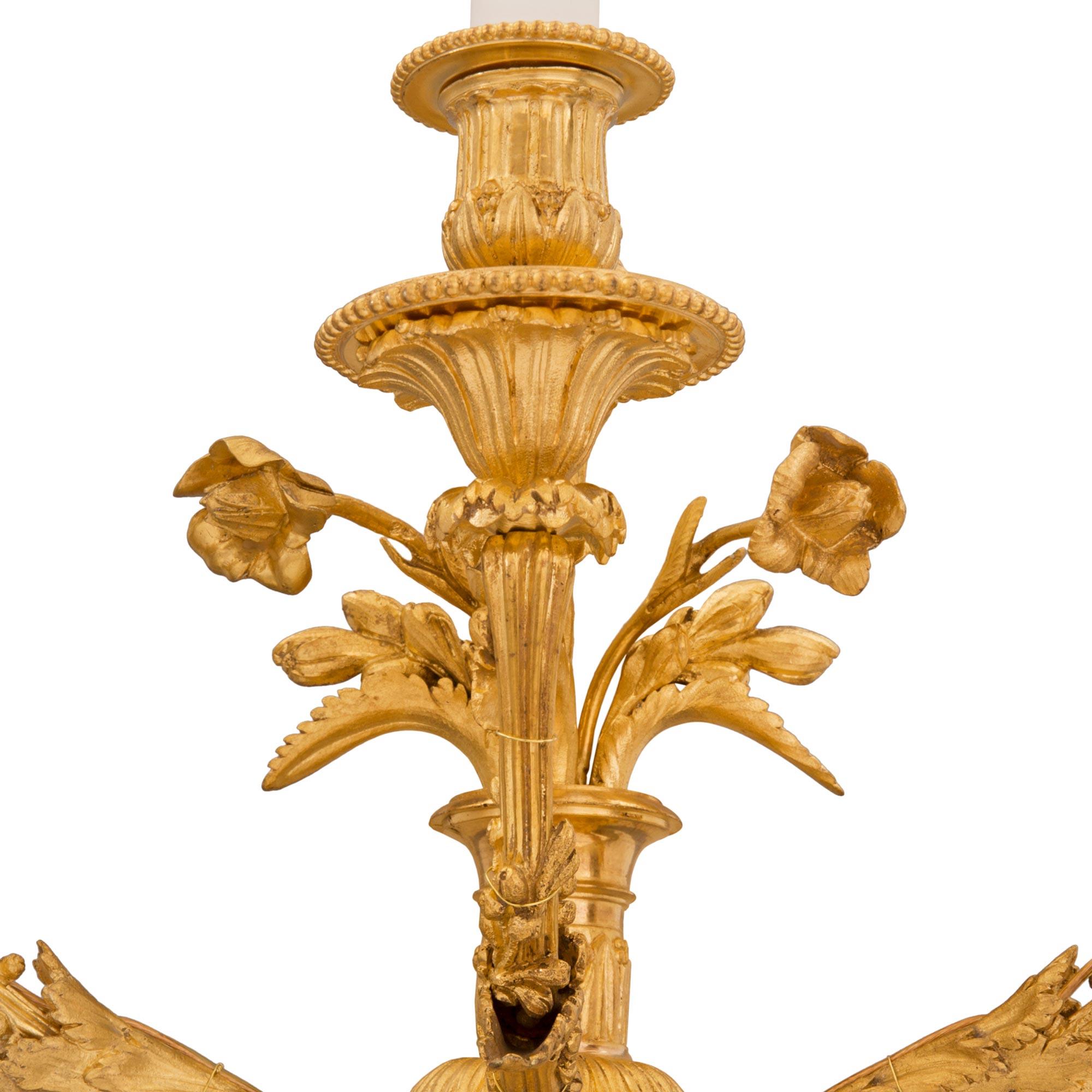 Complete Set of Six French 19th Century Louis XVI St. Ormolu Sconces For Sale 3