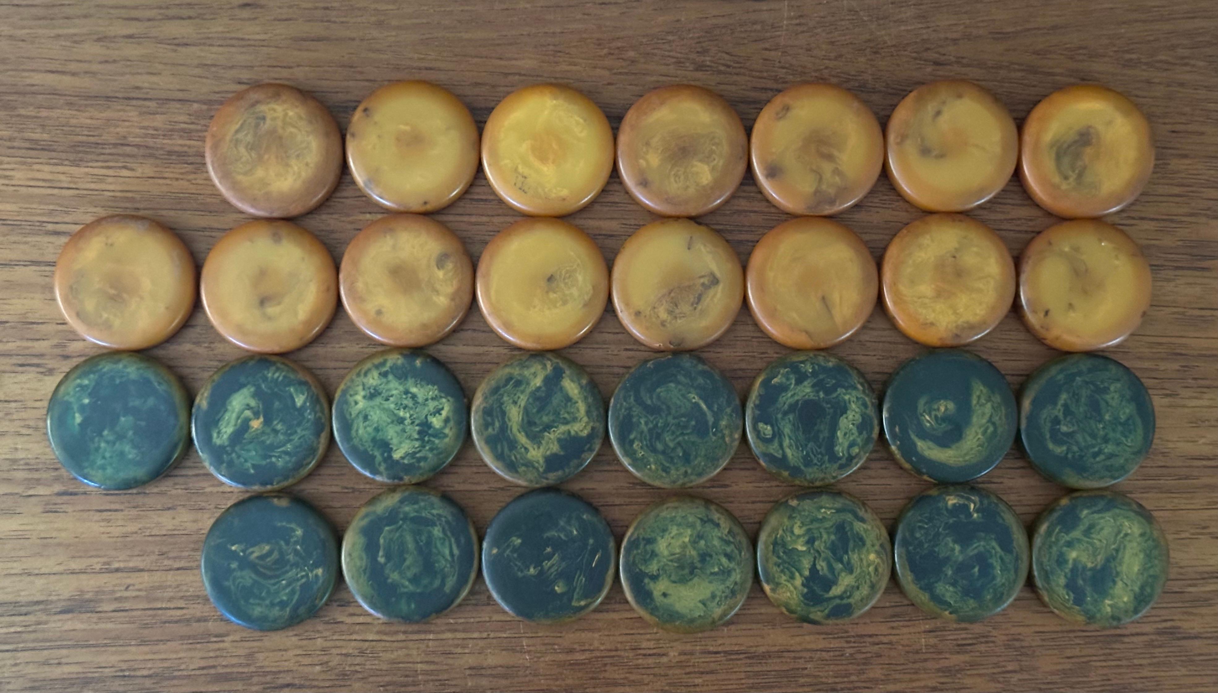 Complete Set of Thirty Vintage Large Bakelite Backgammon Checkers 5
