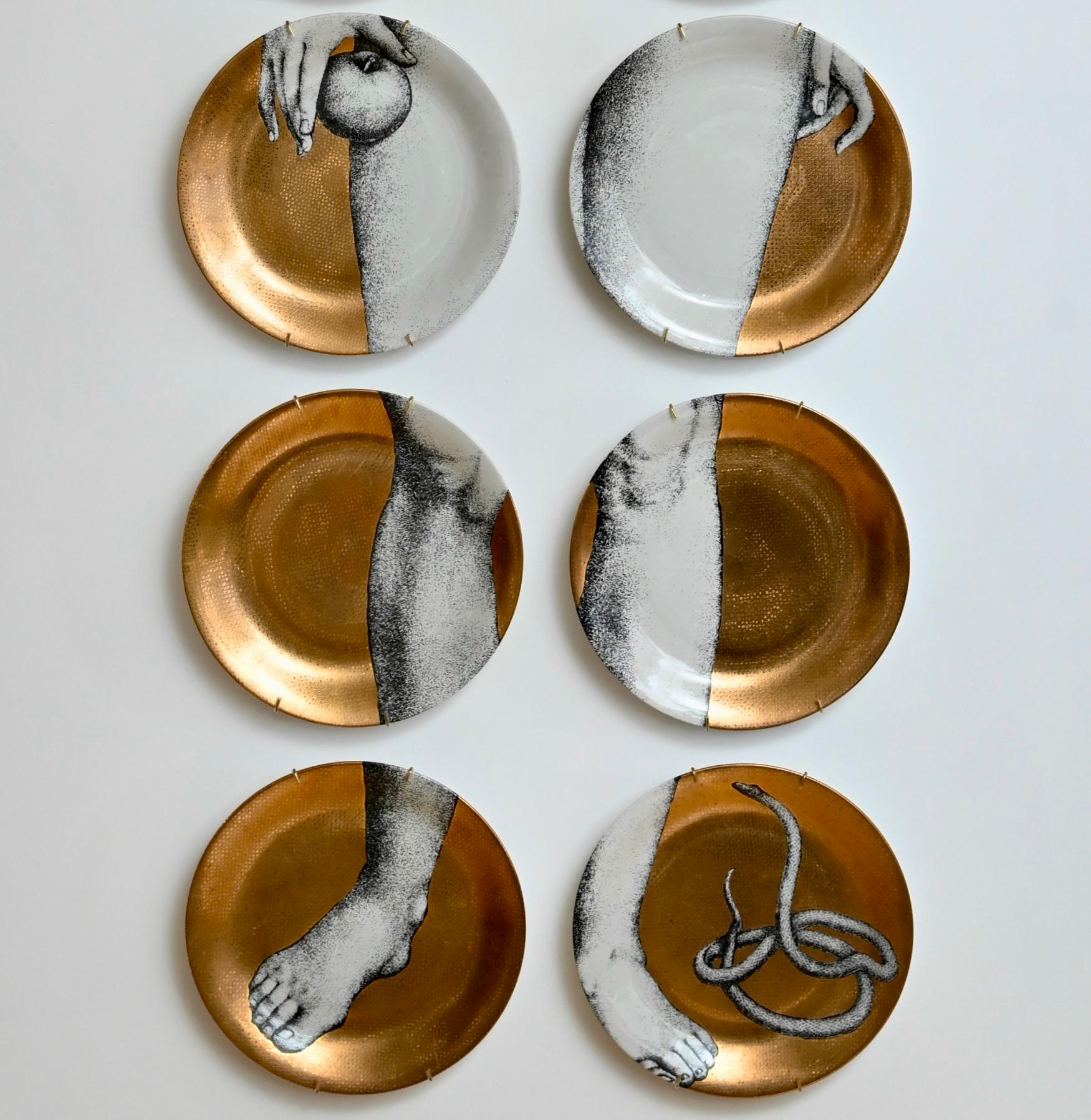 Mid-Century Modern Complete Set of Twelve Eva / Eve Ceramic Plates by Piero Fornasetti, circa 1980