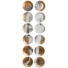 Complete Set of Twelve Eva / Eve Ceramic Plates by Piero Fornasetti, circa 1980