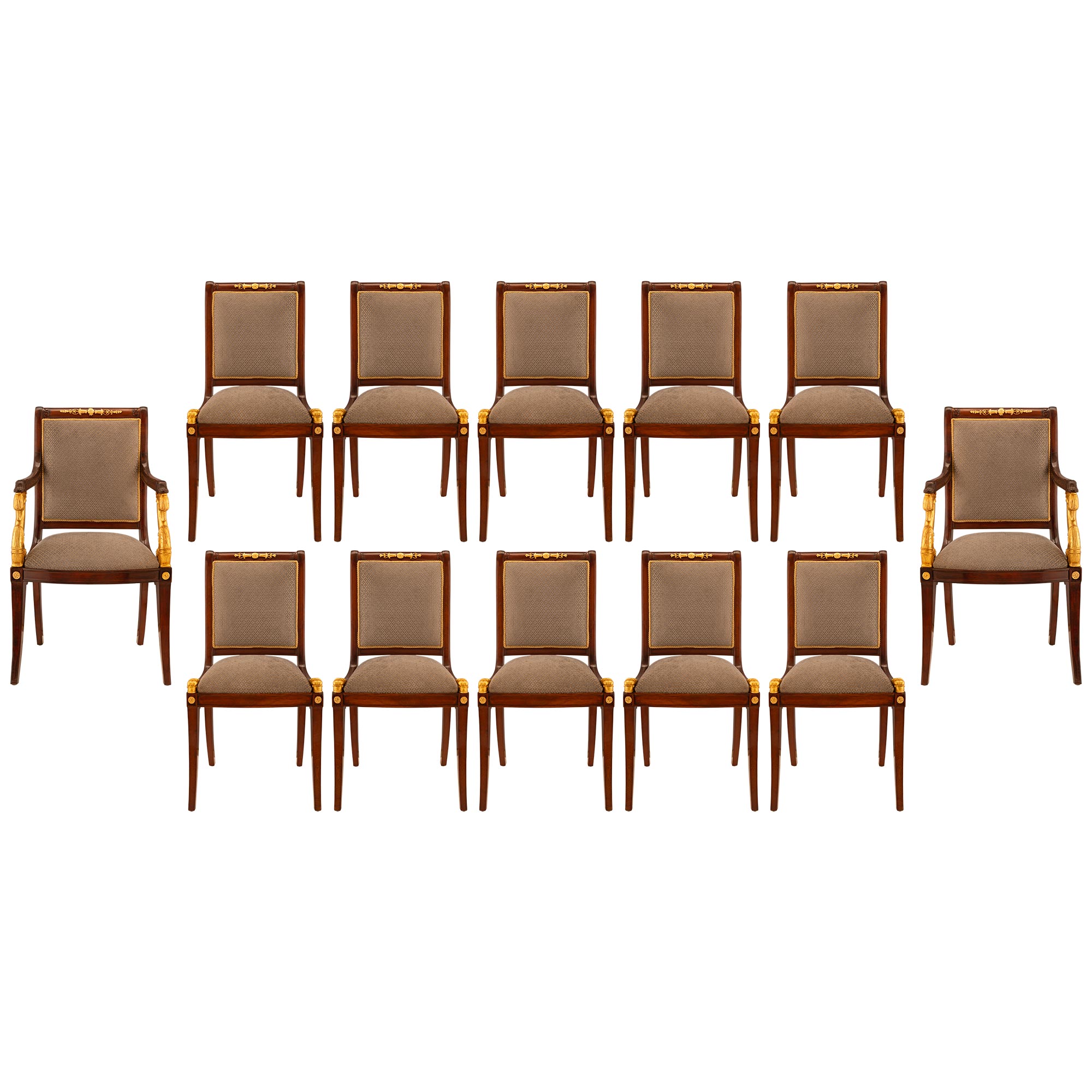 Ensemble complet de douze chaises de salle à manger néoclassiques françaises du 19e siècle en vente
