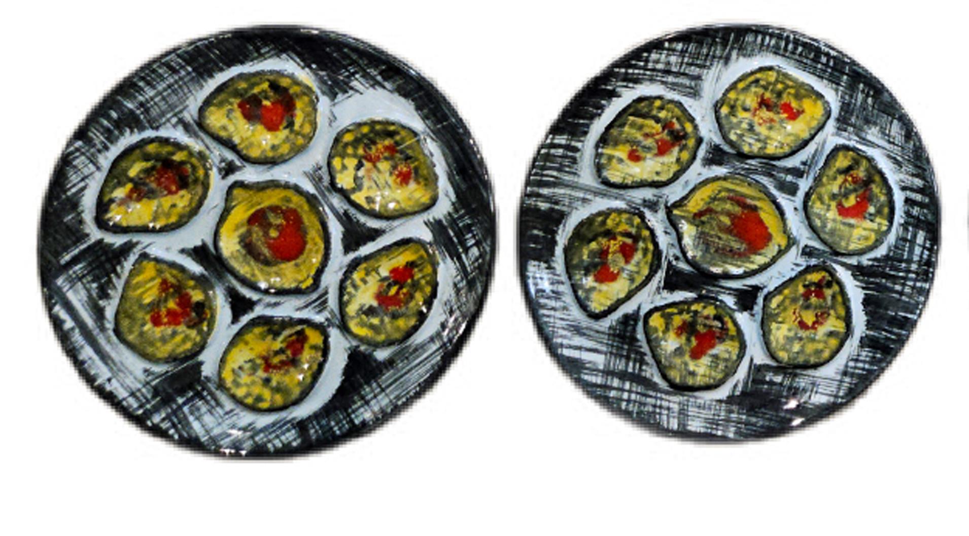 Kompletter Satz von zwölf handbemalten Austerntellern aus MBFA-Porzellan im Angebot 5