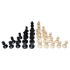 Complete Set of Vintage Oversized Chess Pieces in Black and Cream Plastic