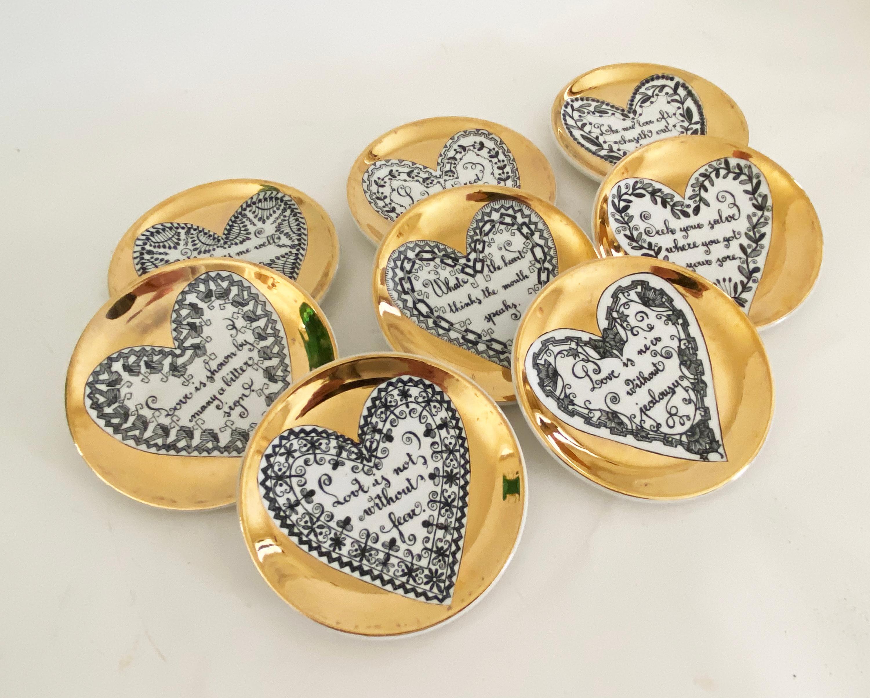 Complete set of Vintage Piero Fornasetti Love Coasters in Original Box For Sale 10