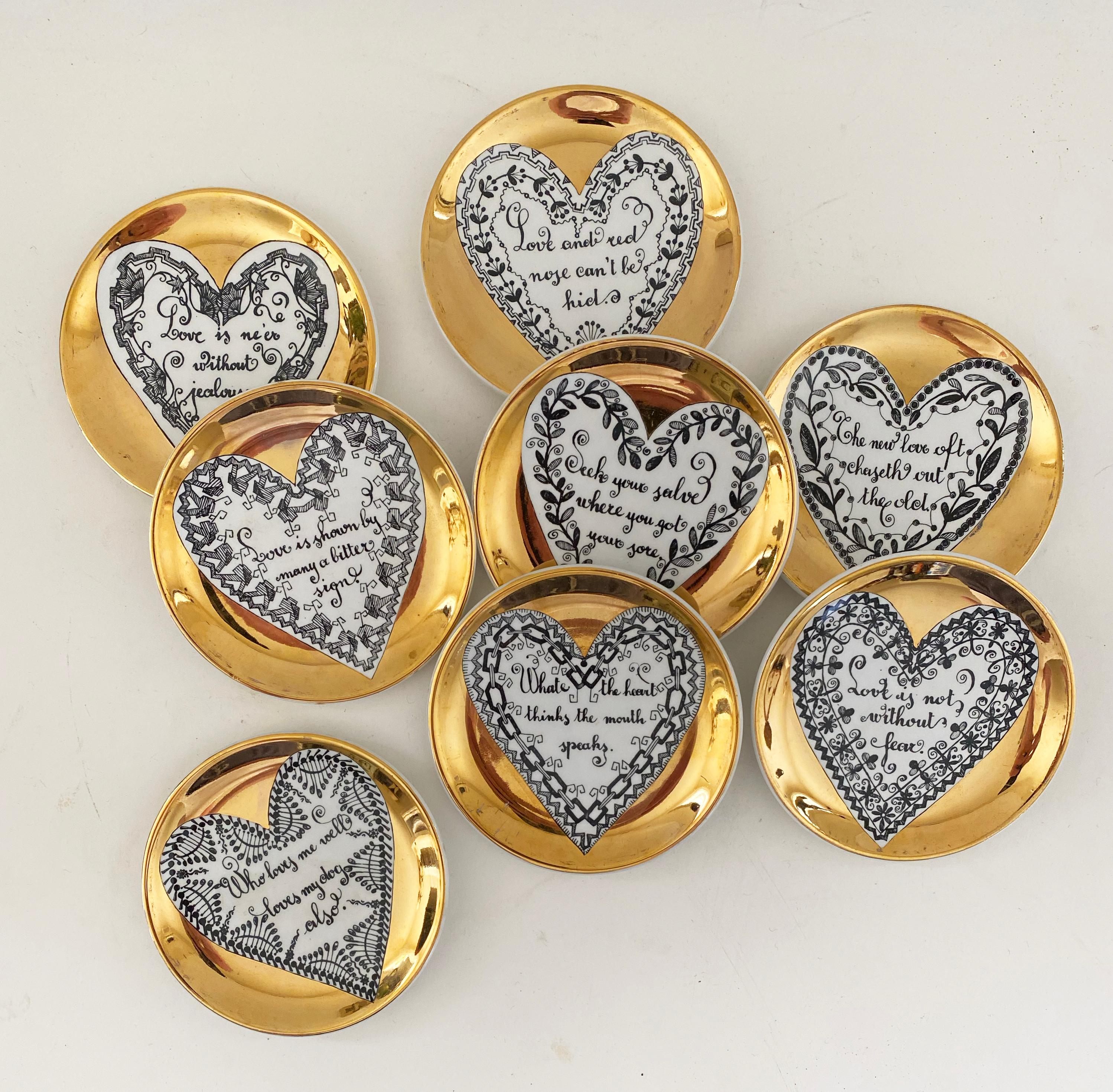 20th Century Complete set of Vintage Piero Fornasetti Love Coasters in Original Box For Sale