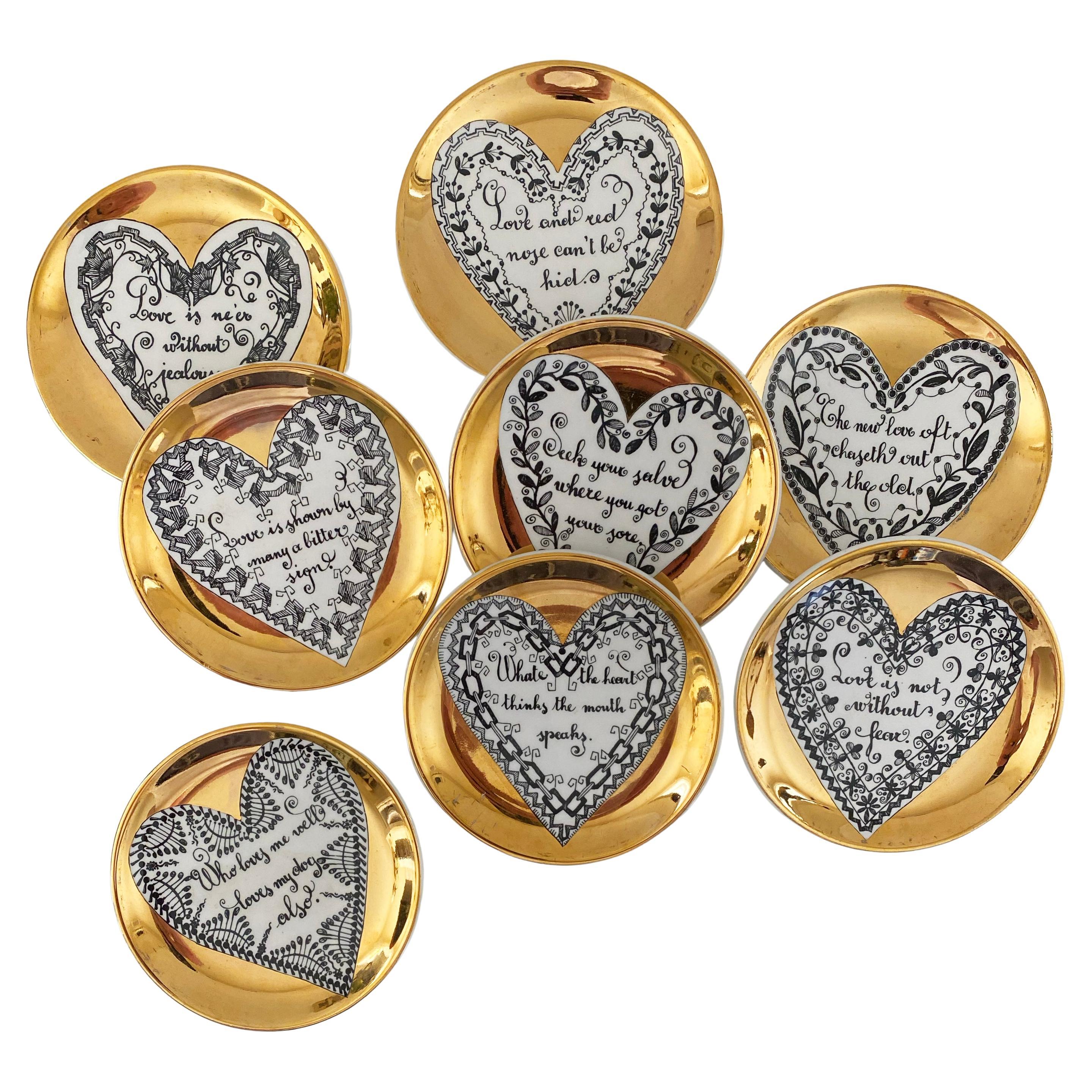 Set completo di sottobicchieri vintage Piero Fornasetti Love in scatola originale