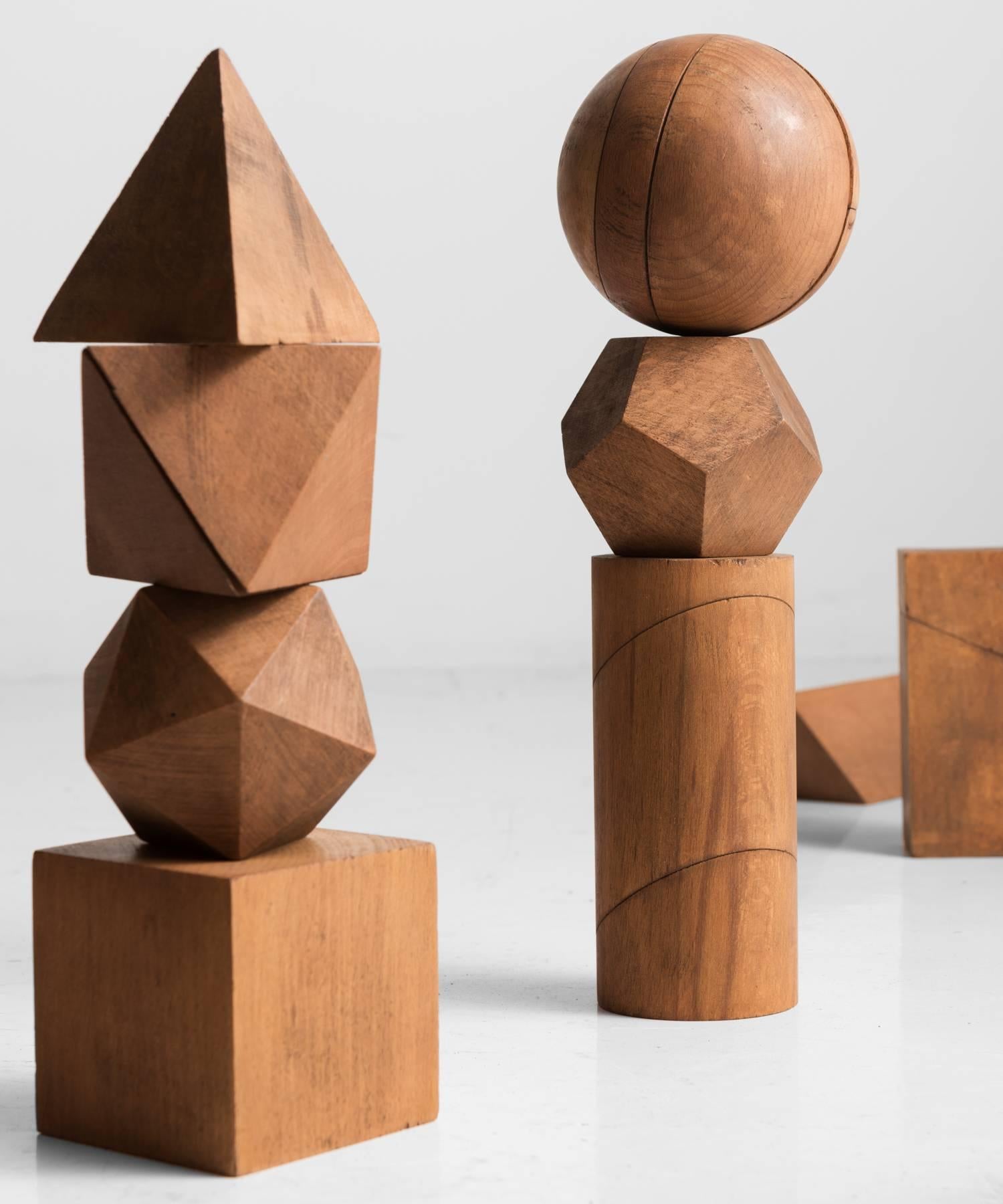 Carved Complete Set of Wooden Geometric Forms, circa 1957