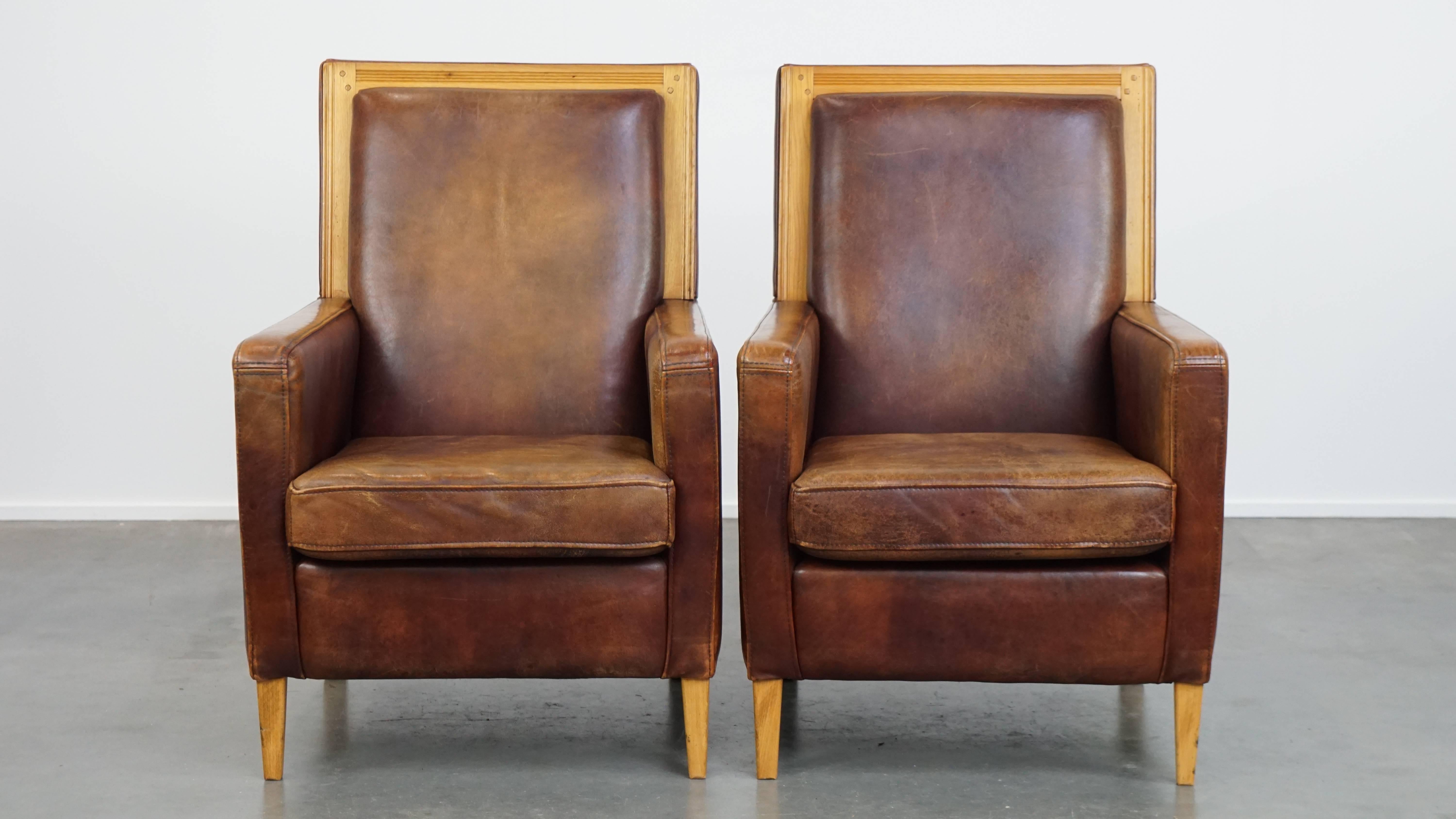 Set completo Divano a 2 posti e 2 poltrone in pelle di pecora Art Deco Design in vendita 4