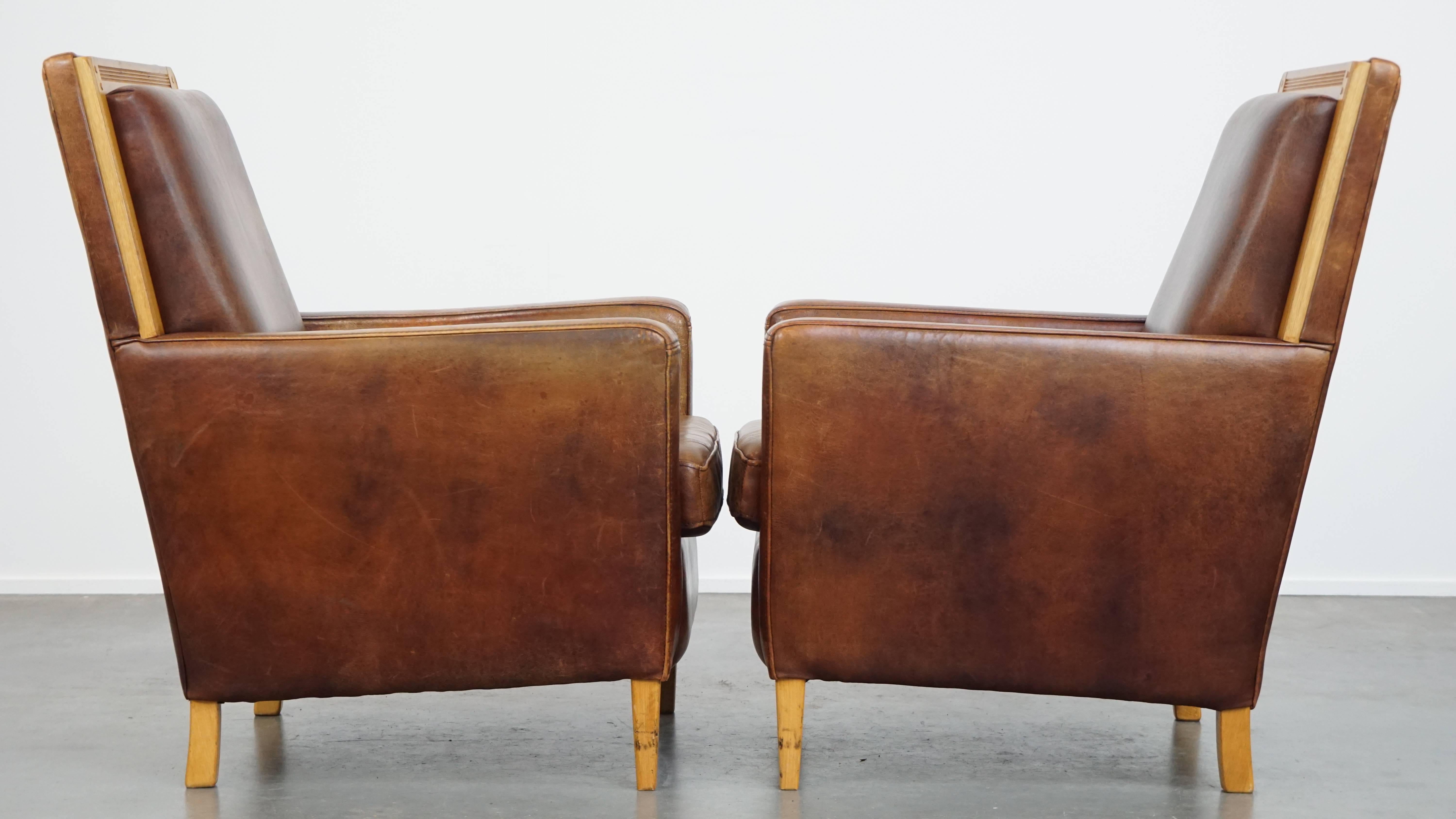 Set completo Divano a 2 posti e 2 poltrone in pelle di pecora Art Deco Design in vendita 12