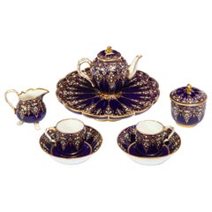 Complete Sevres Porcelain Cobalt Blue, Jeweled, Enameled, and Gilt Tea Service