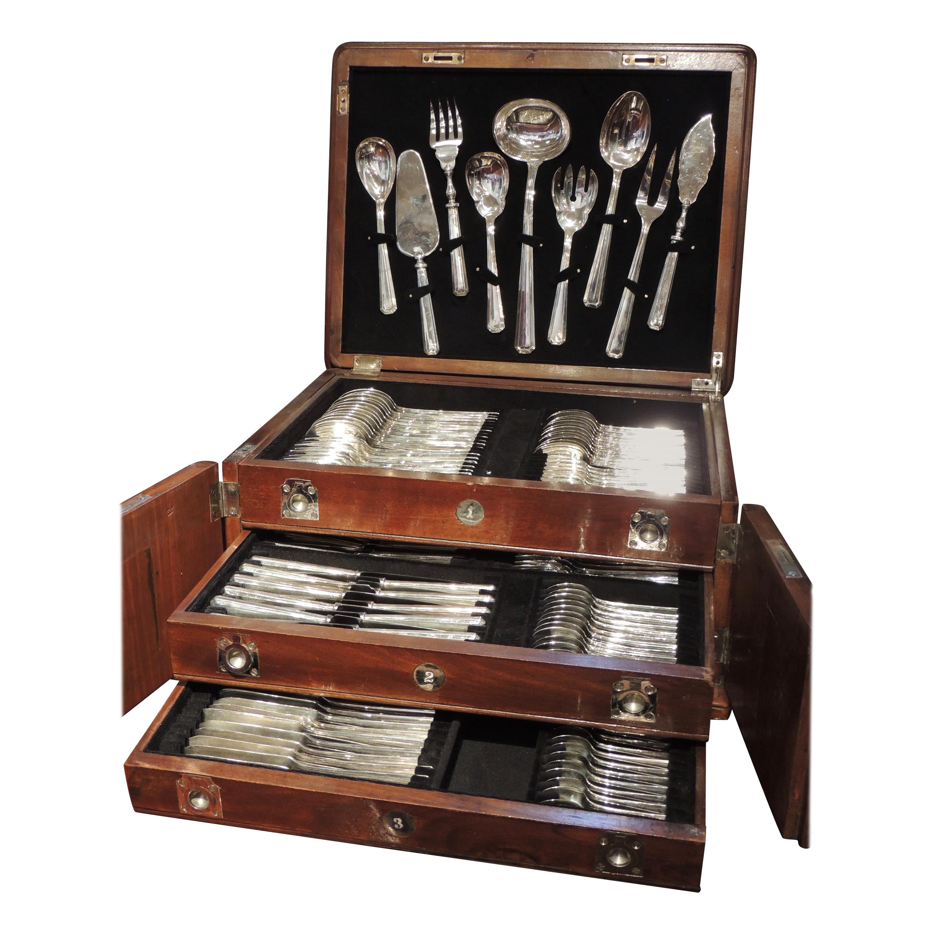Complete Silver Set in Wooden Chest by Calderoni Fratelli