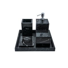 Handmade Complete Squared Set for Bathroom in Black Marquina Marble
