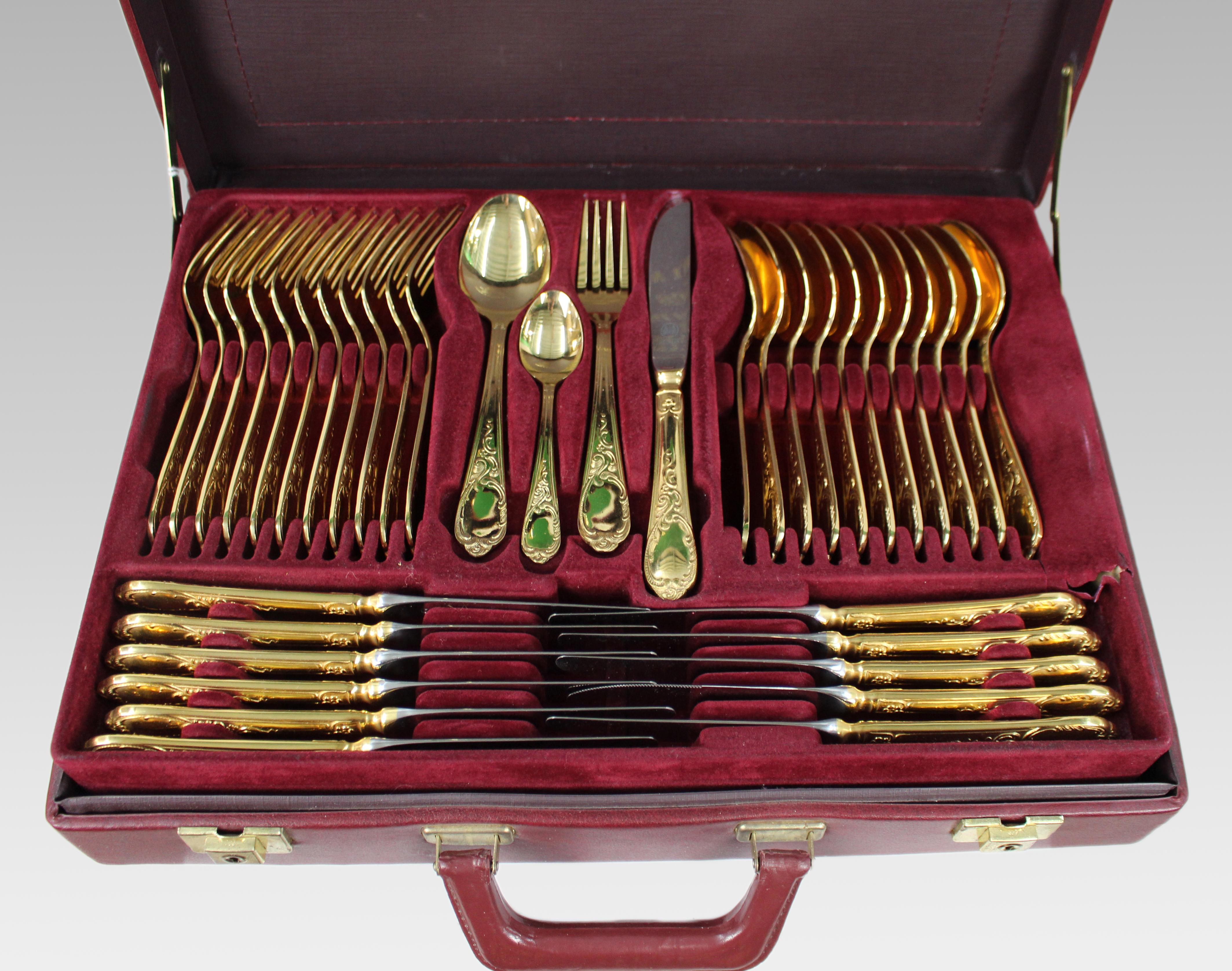 Cubertería completa vintage alemana bañada en oro para 12 personas de Solingen, c.1970 en Bueno estado para la venta en Worcester, GB