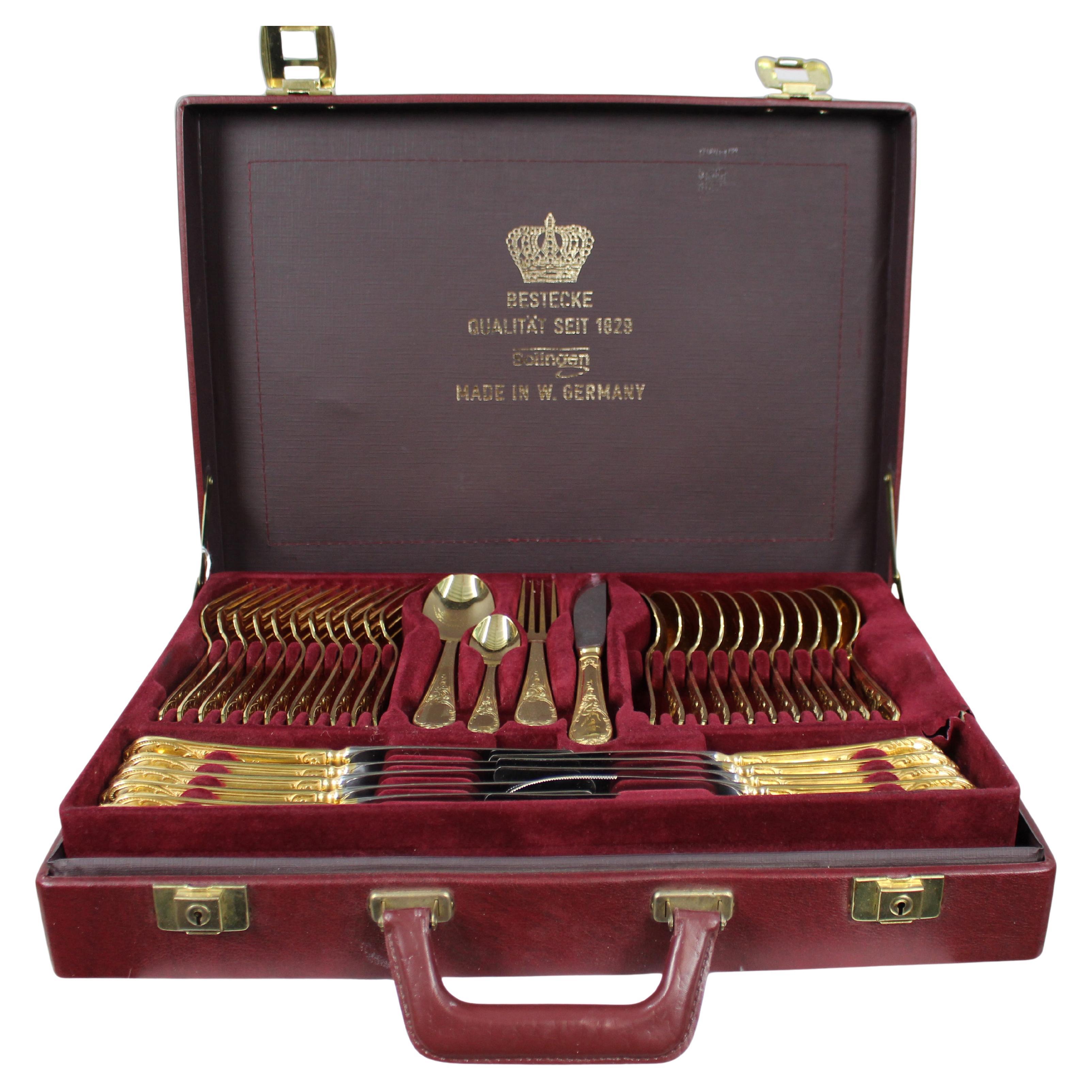 Complete Vintage German Gold-Plated Flatware Service for 12 by Solingen, c.1970s