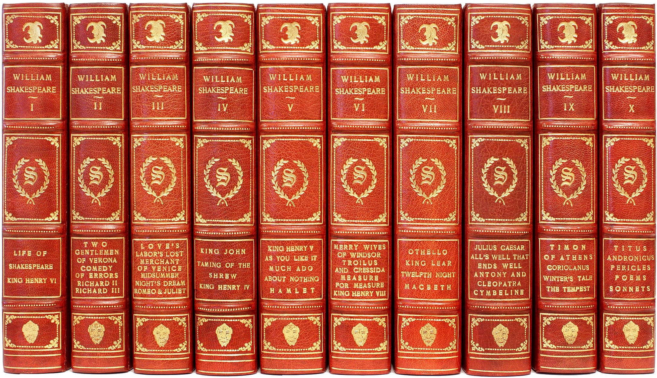 Complete Works & Life of Shakespeare, 10 Vols., in a Fine Leather Binding, 1909 In Good Condition In Hillsborough, NJ