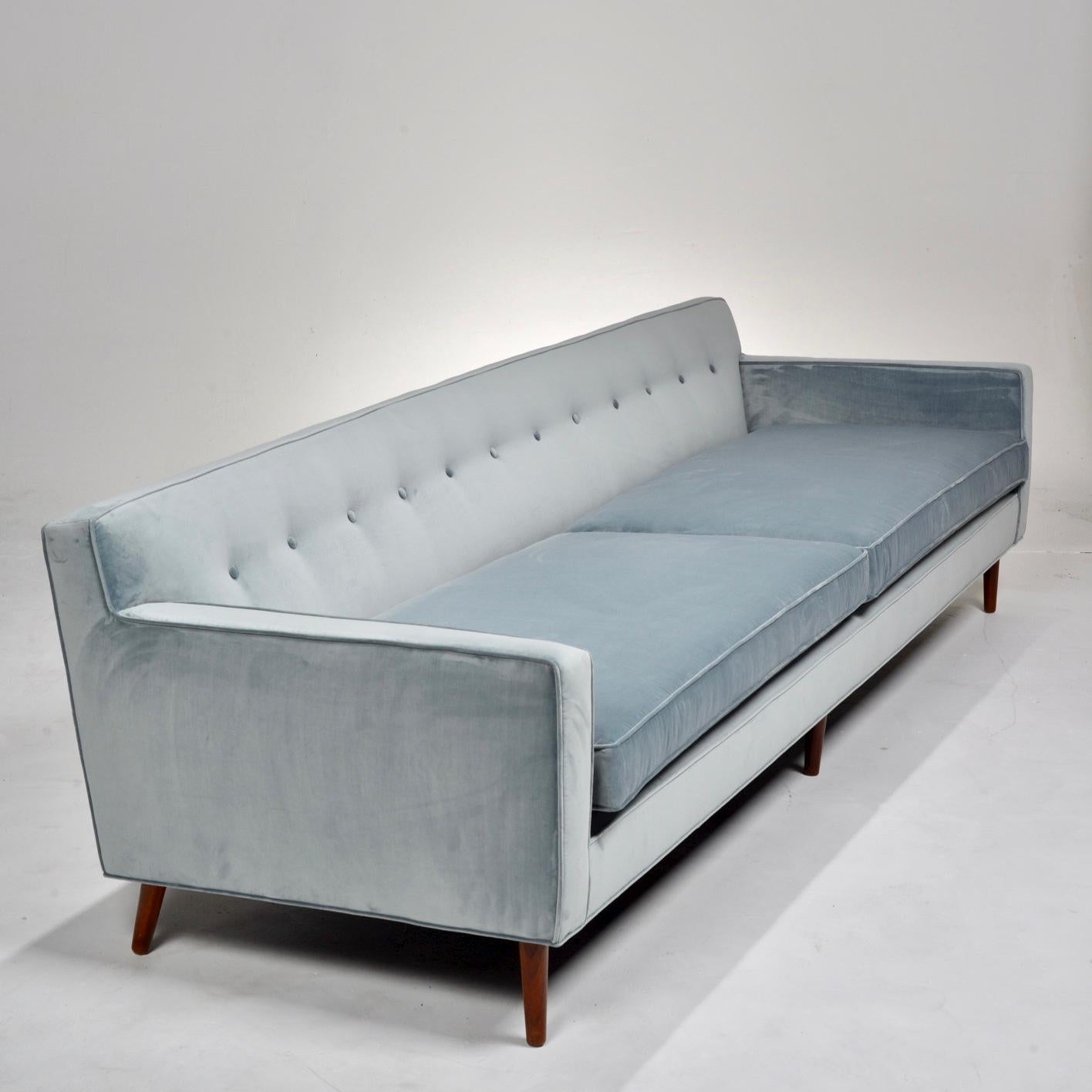 Mid-20th Century Completely Restored Blue Velvet Grand Sofa by Edward Wormley for Dunbar, c1960 For Sale