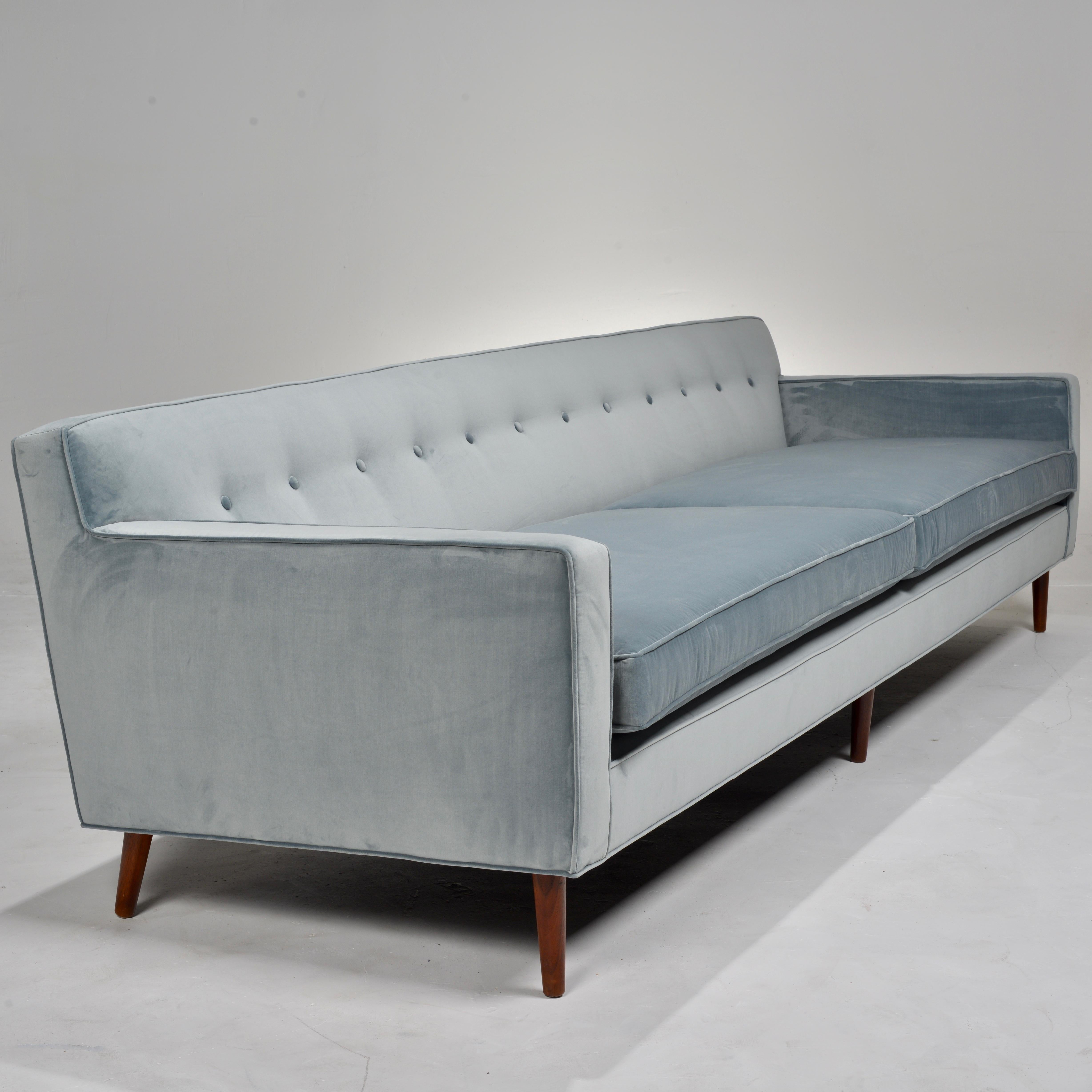 Completely Restored Blue Velvet Grand Sofa by Edward Wormley for Dunbar, c1960 For Sale 2