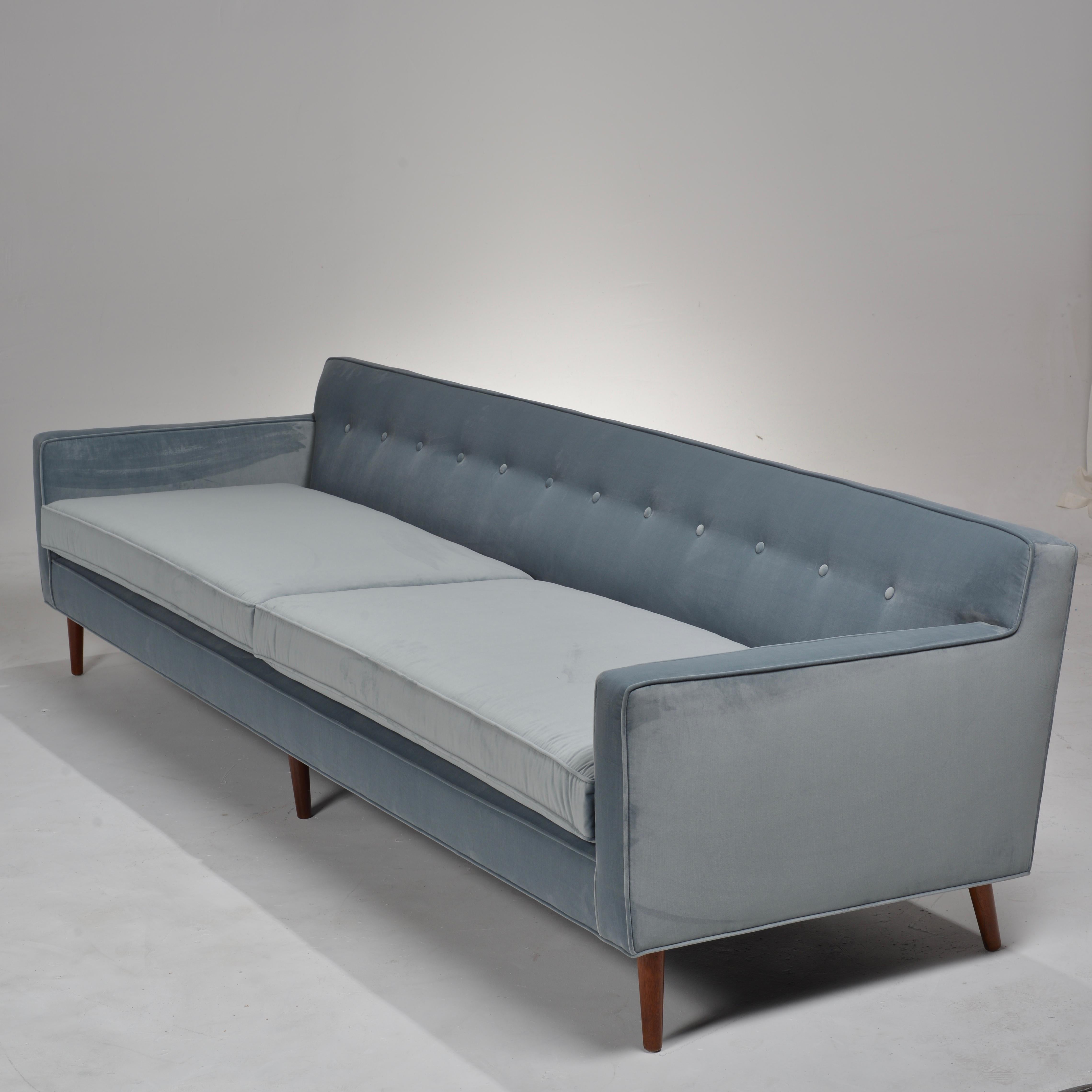 Completely Restored Blue Velvet Grand Sofa by Edward Wormley for Dunbar, c1960 For Sale 3