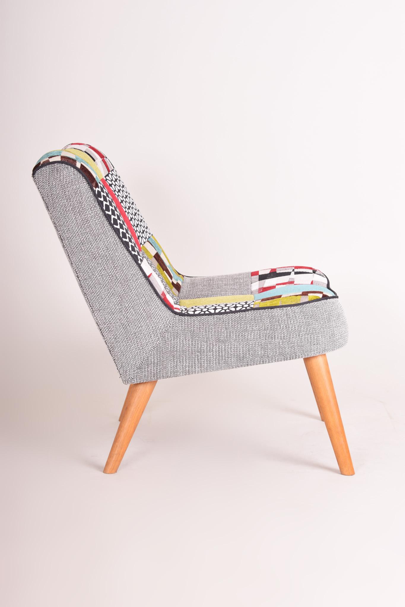 20th Century Completely Restored Czech Midcentury Colorful Armchair, Made in the 1950s For Sale