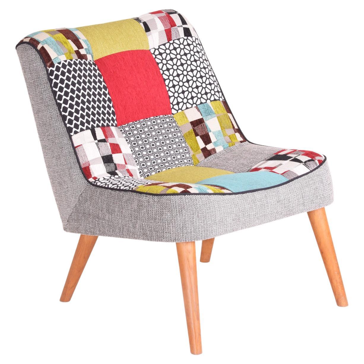 Completely Restored Czech Midcentury Colorful Armchair, Made in the 1950s
