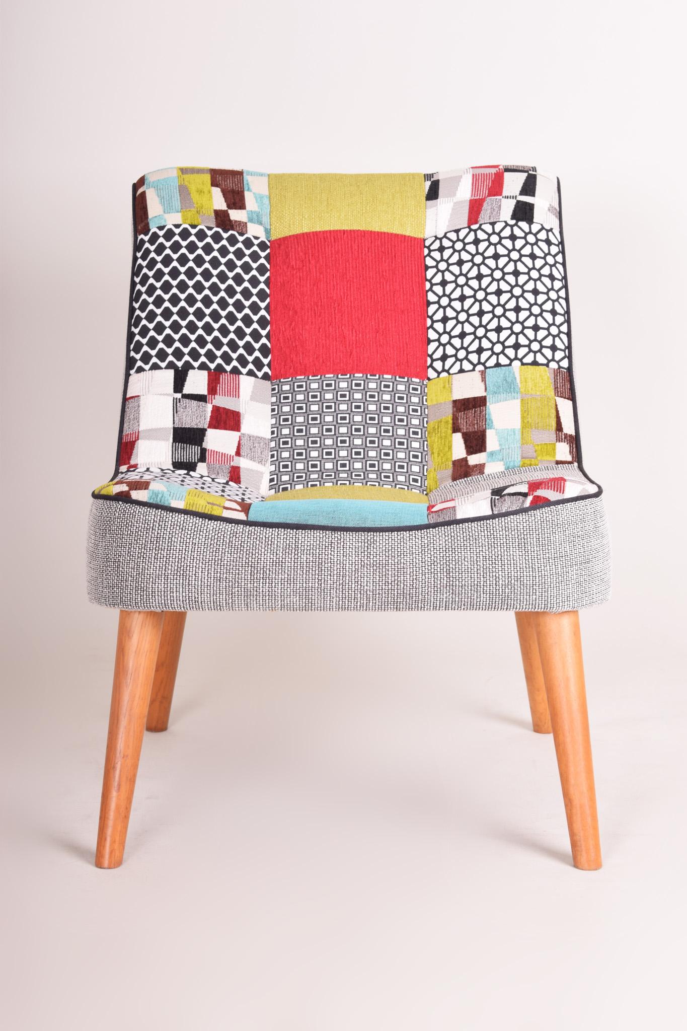 Mid-Century Modern Completely Restored Czech Midcentury Small Colorful Beech Armchair, 1950s