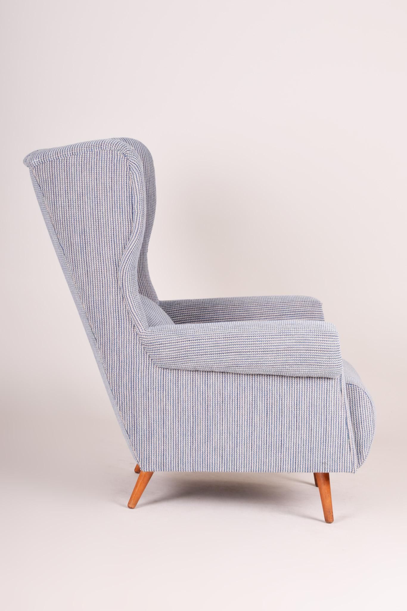 Fabric Completely Restored Czechoslovakian Midcentury Armchair, Wingchair, 1950-1960