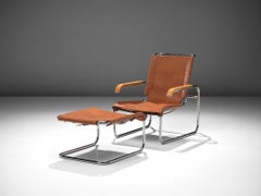 Completely Restored Marcel Breuer Cognac Leather Lounge Chair with Ottoman