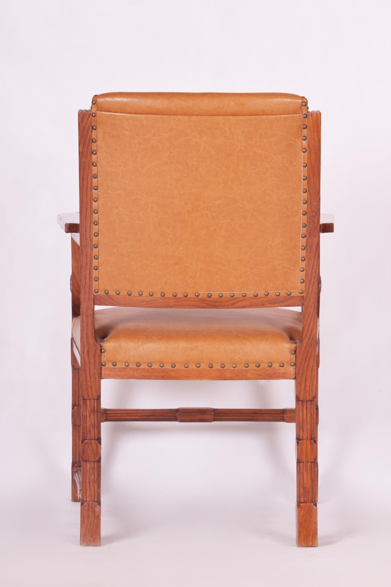 Completely Restored Oak Neo-Renaissance Armchair, New Upholstery, Shellac Polish 2