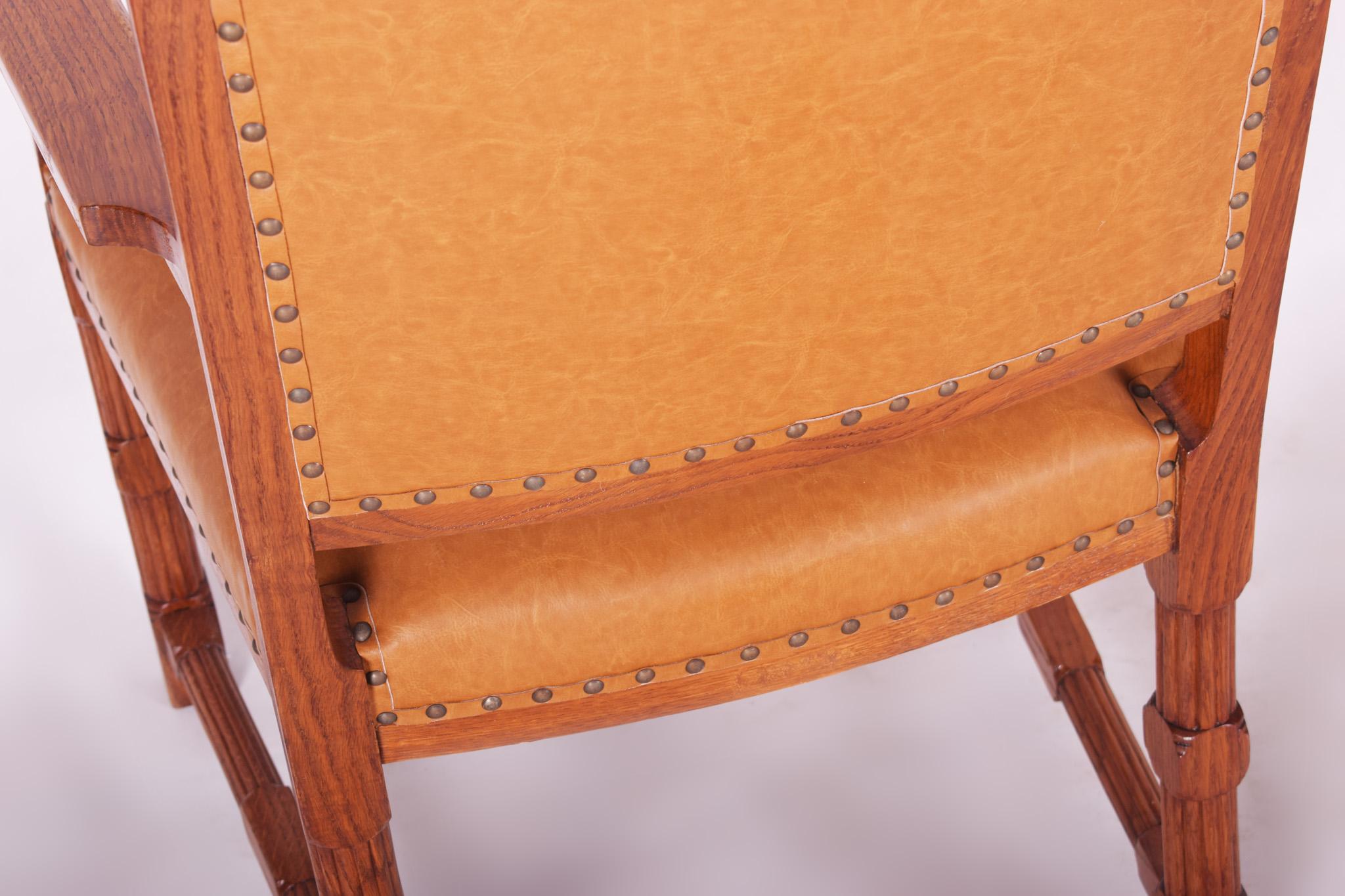 Completely Restored Oak Neo-Renaissance Armchair, New Upholstery, Shellac Polish 3