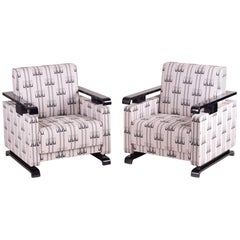 Completely Restored Pair of Art Deco Armchairs, New Upholstery, High Gloss