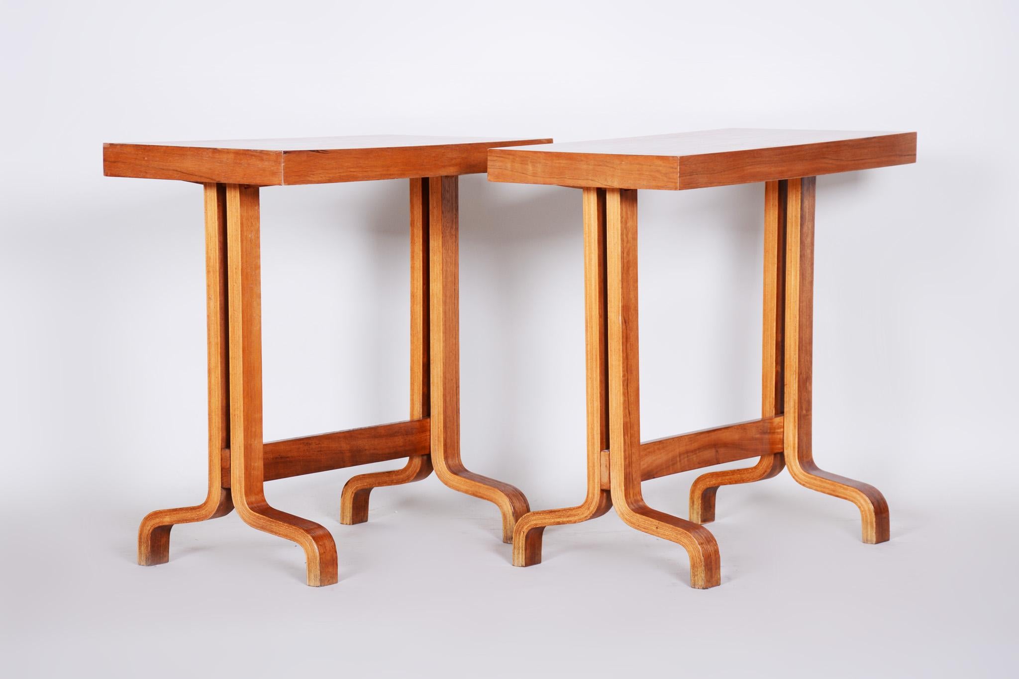 Mid-Century Modern Completely Restored Pair of Czech Mahogany Small Side Tables, 1960s