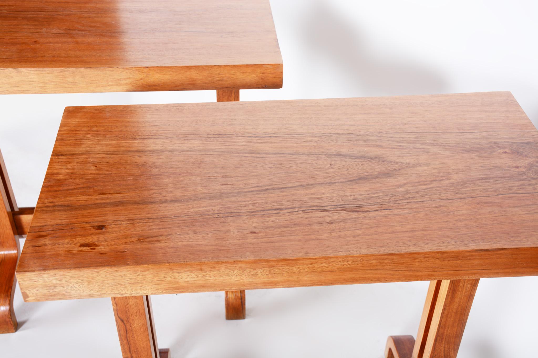 20th Century Completely Restored Pair of Czech Mahogany Small Side Tables, 1960s