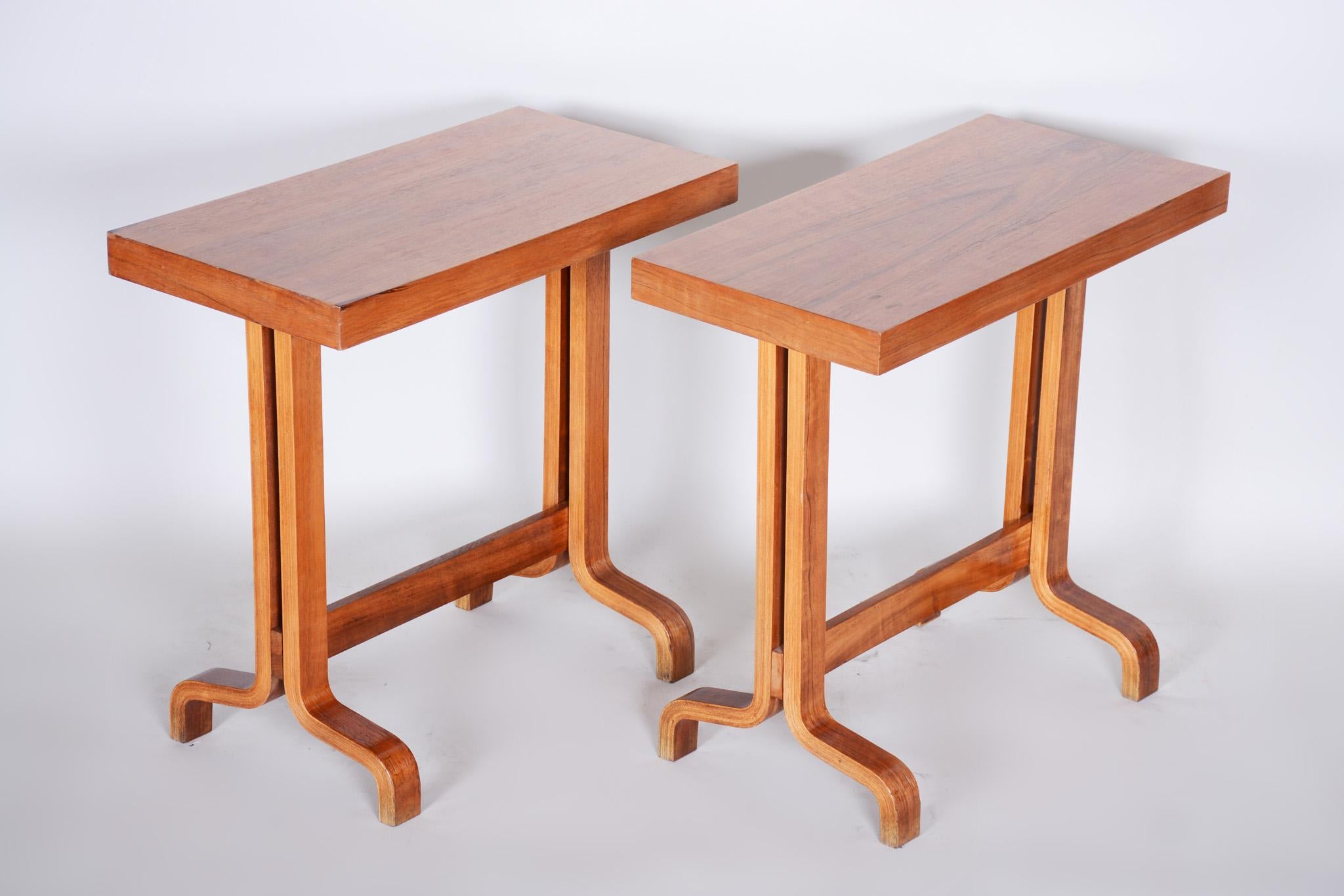 Completely Restored Pair of Czech Mahogany Small Side Tables, 1960s 1