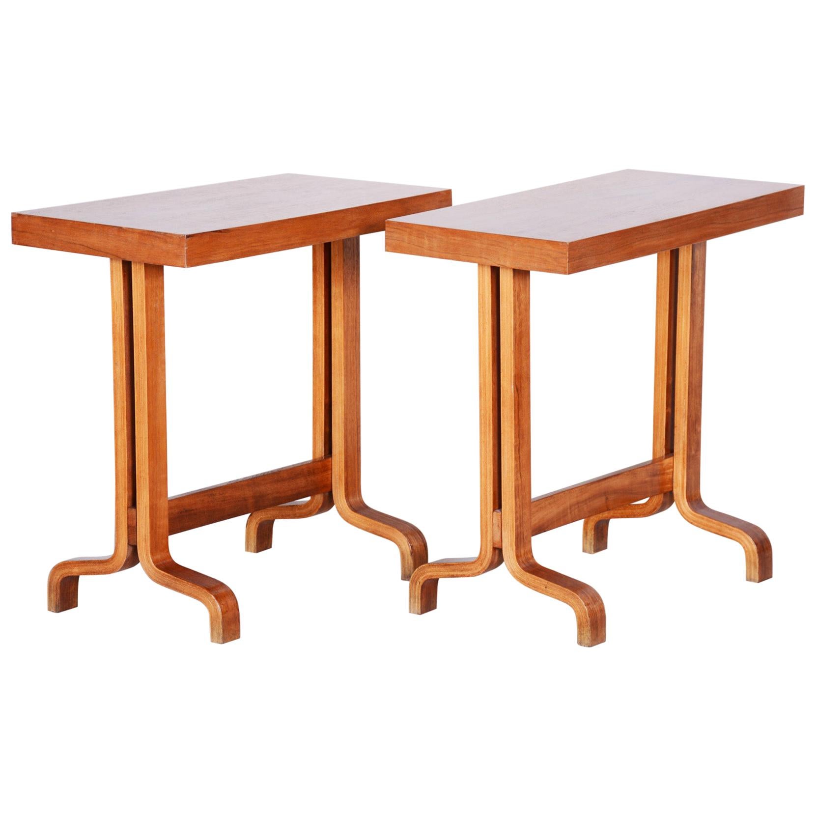 Completely Restored Pair of Czech Mahogany Small Side Tables, 1960s