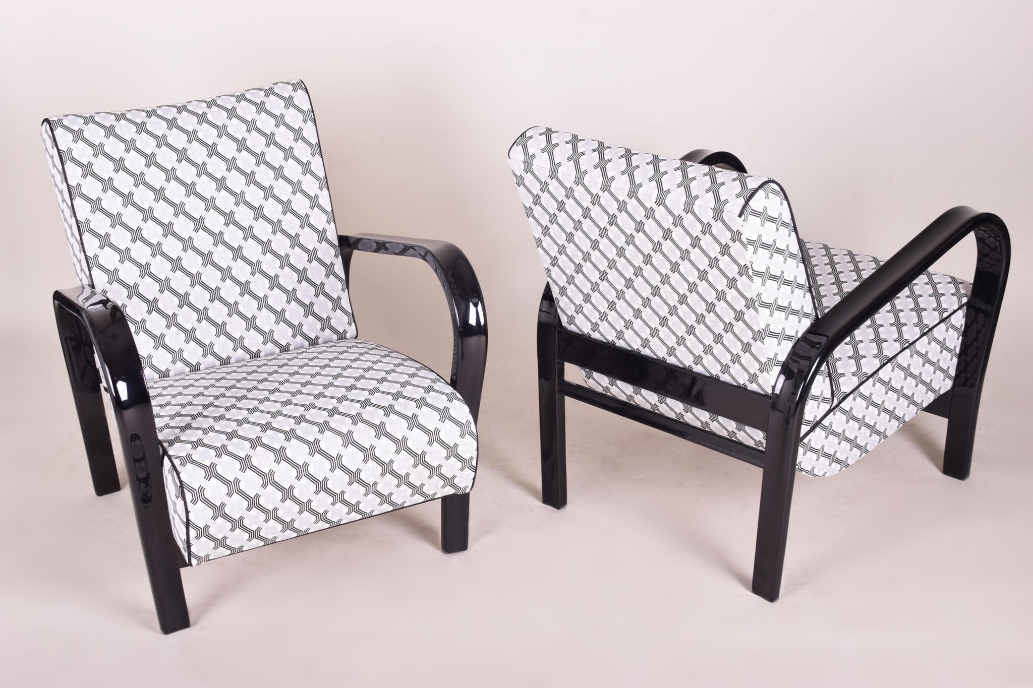 Fabric Completely Restored Pair of white Art Deco Armchairs, Reupholstered, High Gloss For Sale
