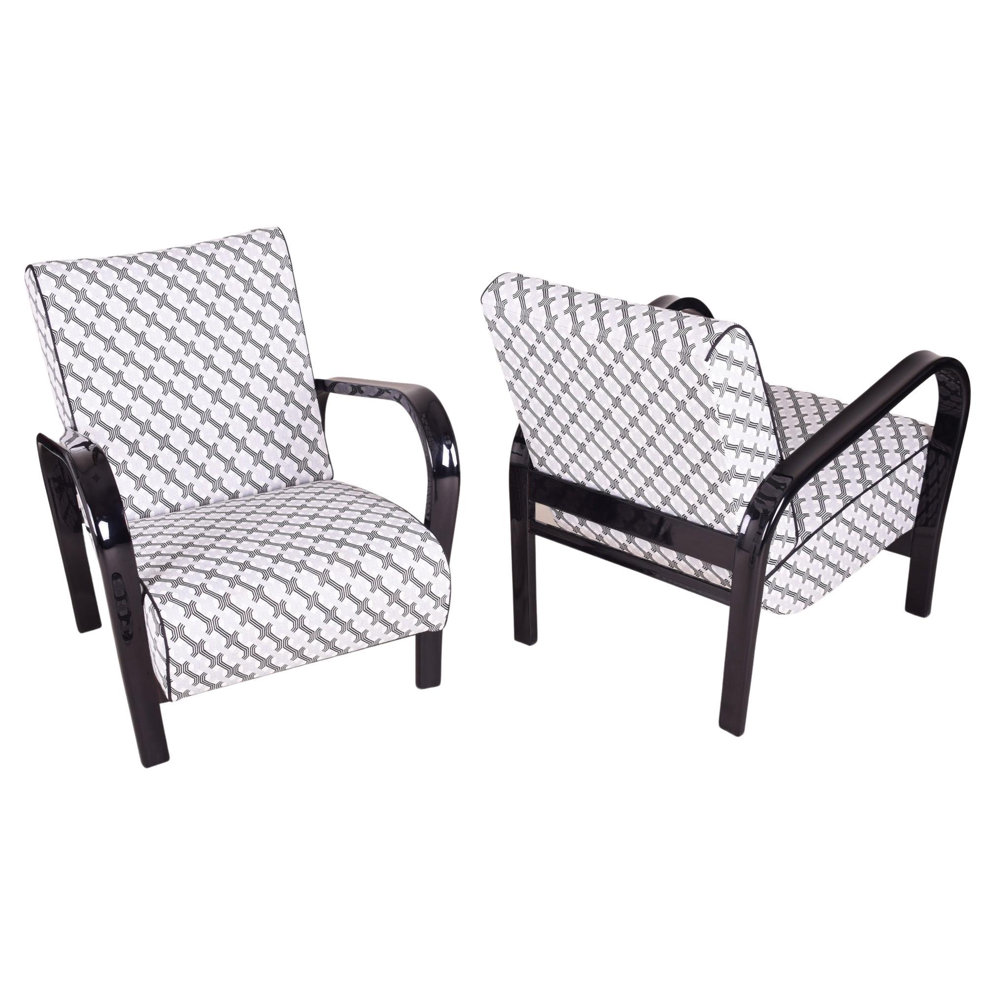 Komplett restauriertes Paar weißer Art-Déco-Sessel, neu gepolstert, hochglanzpolstert