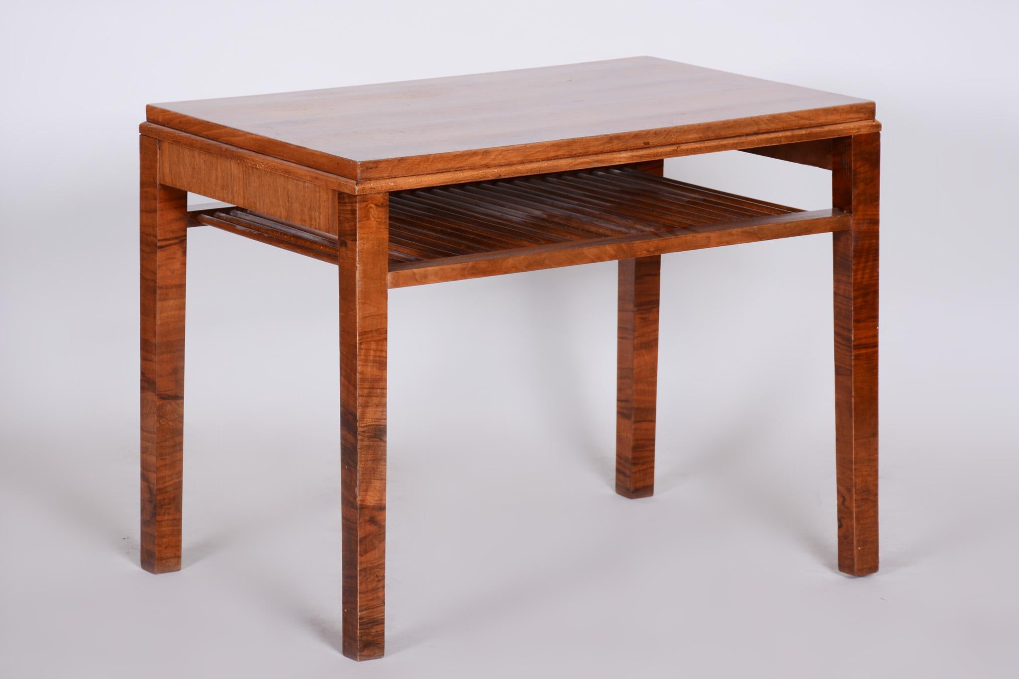 Lacquer Completely Restored Unusual Brown Art Deco Walnut Coffee Table, Czechia, 1930s For Sale