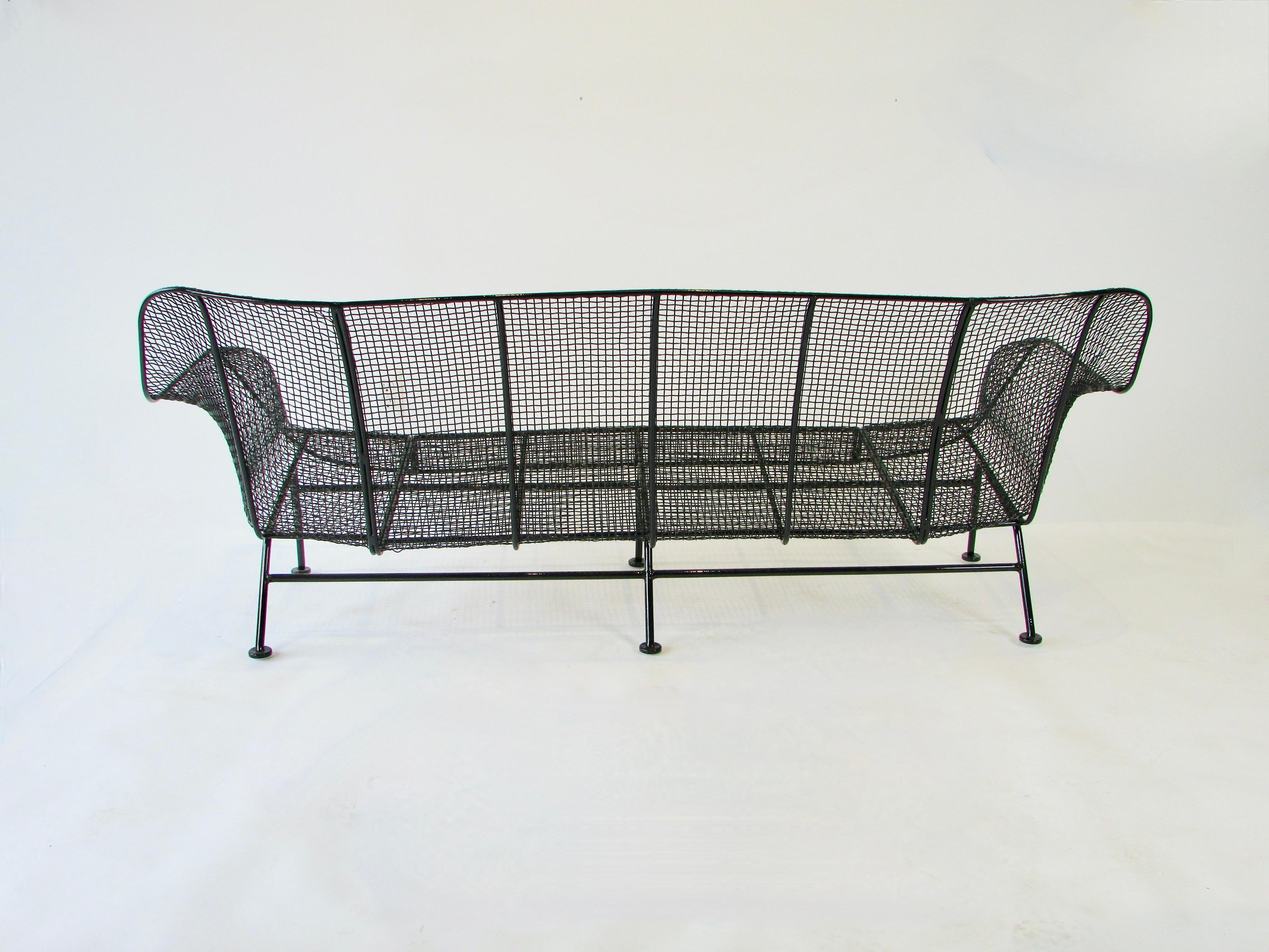 American Completely Restored Woodard Full Size Wrought Iron Couch in Black Powder Coat For Sale
