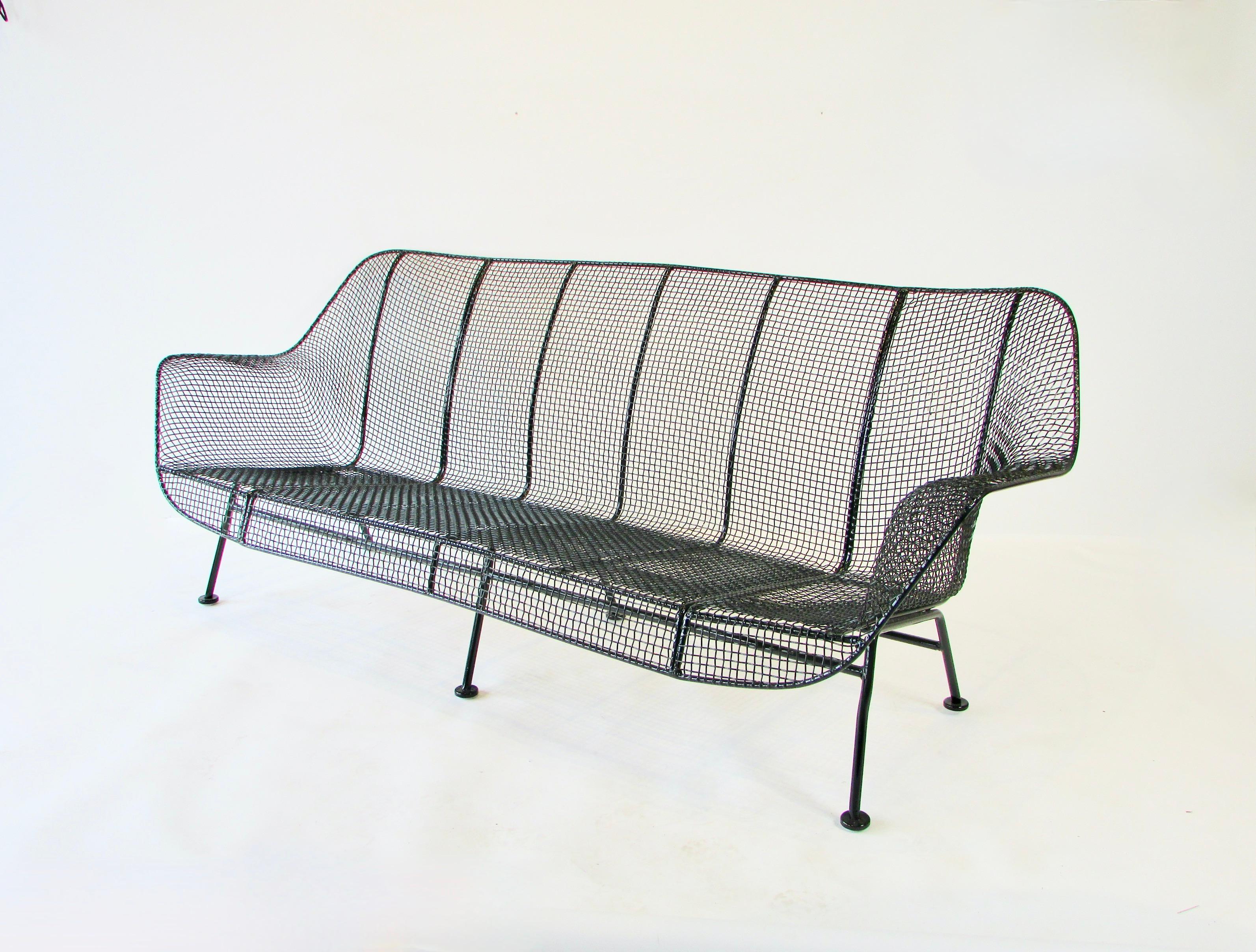 20th Century Completely Restored Woodard Full Size Wrought Iron Couch in Black Powder Coat For Sale