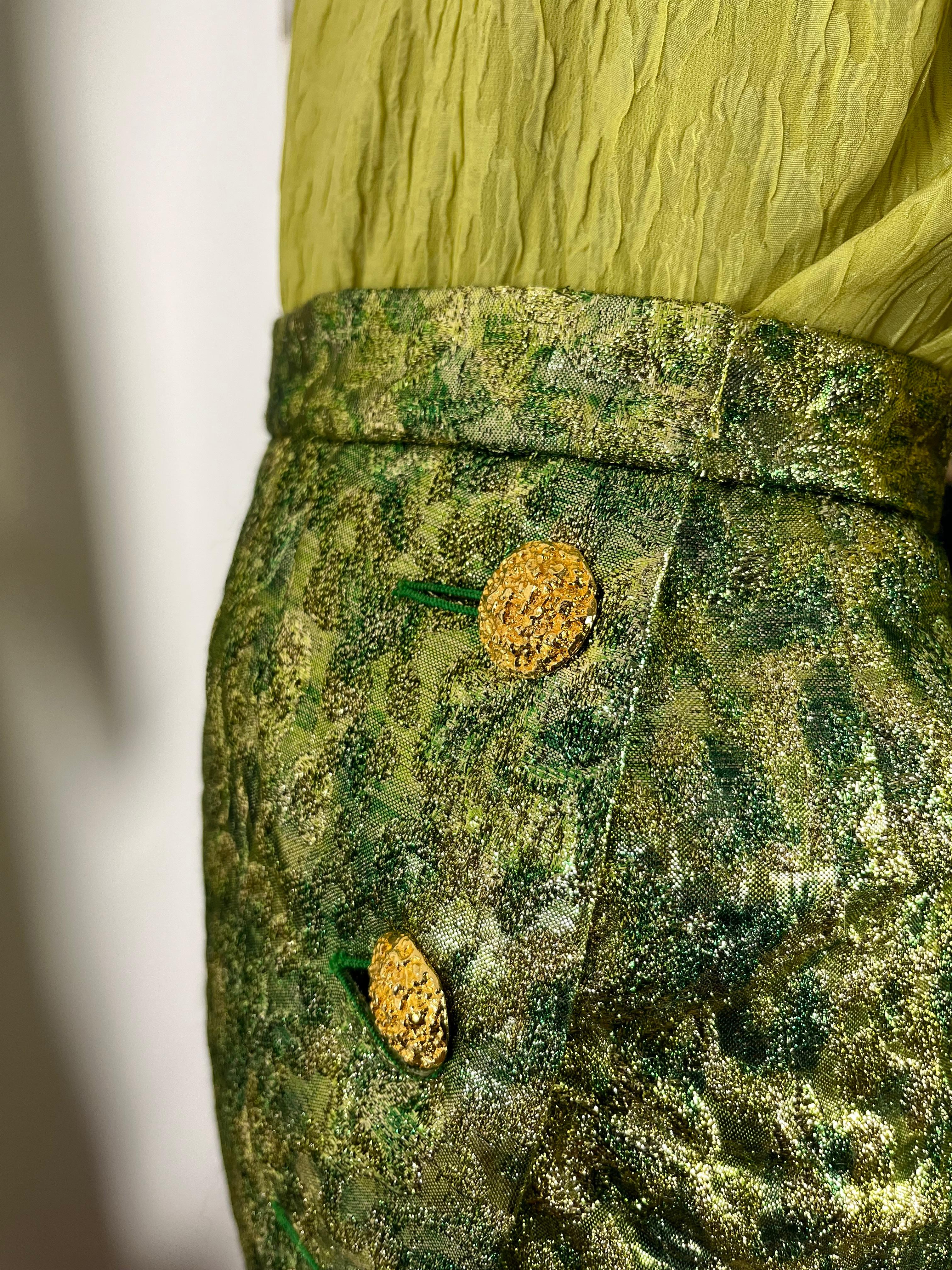 YSL green/yellow brocade suit For Sale 6