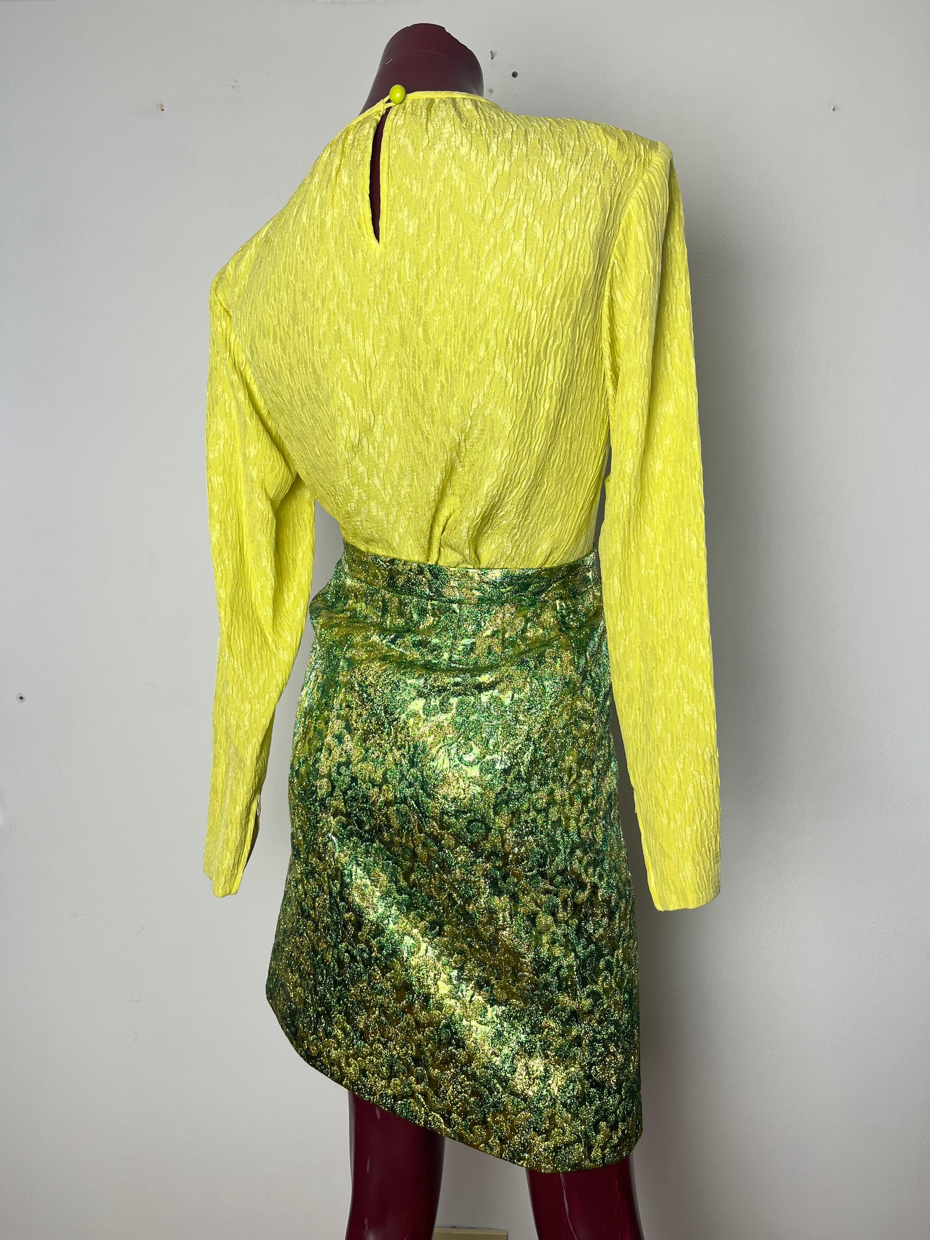 YSL green/yellow brocade suit For Sale 7