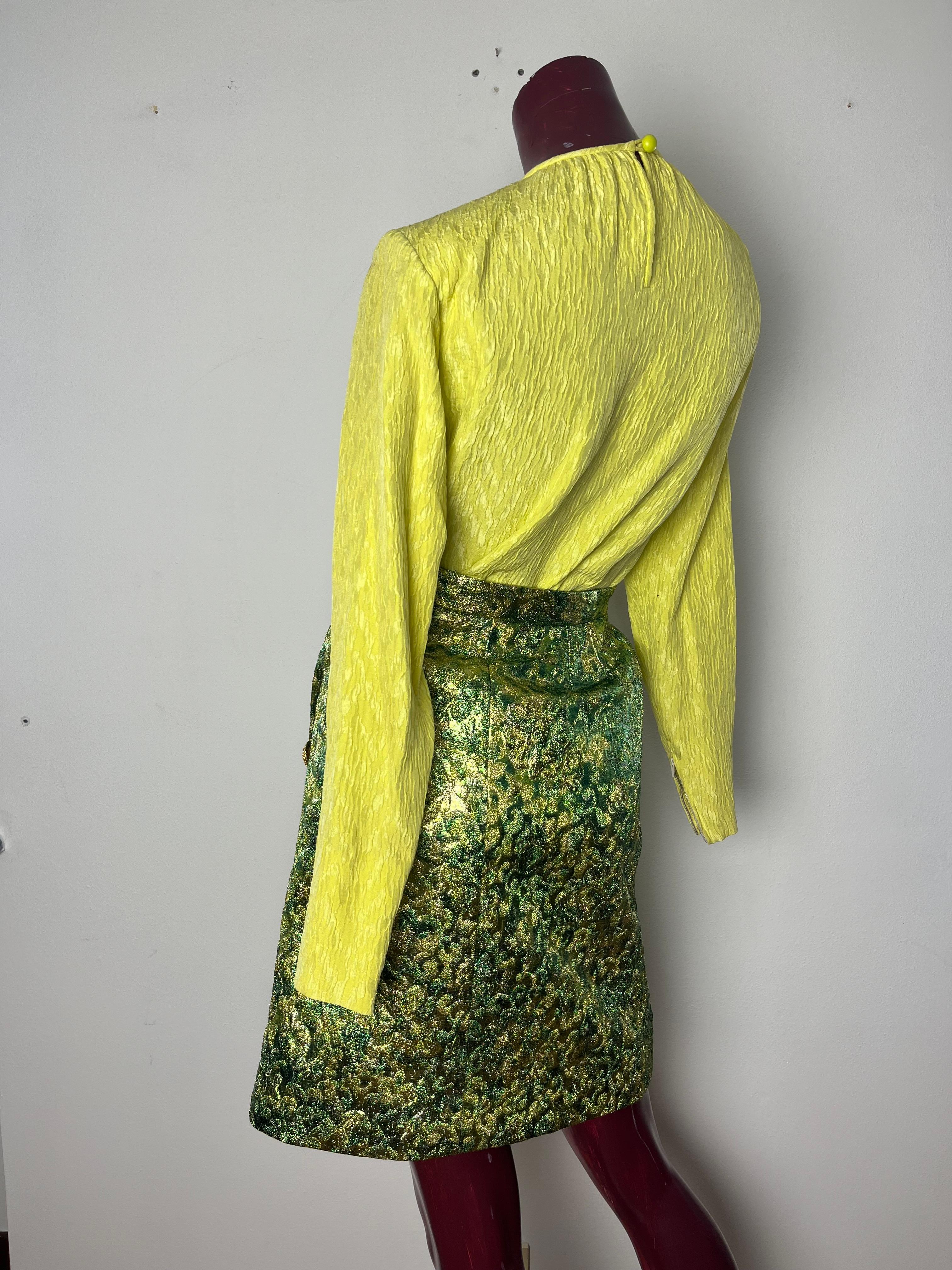 YSL green/yellow brocade suit For Sale 8